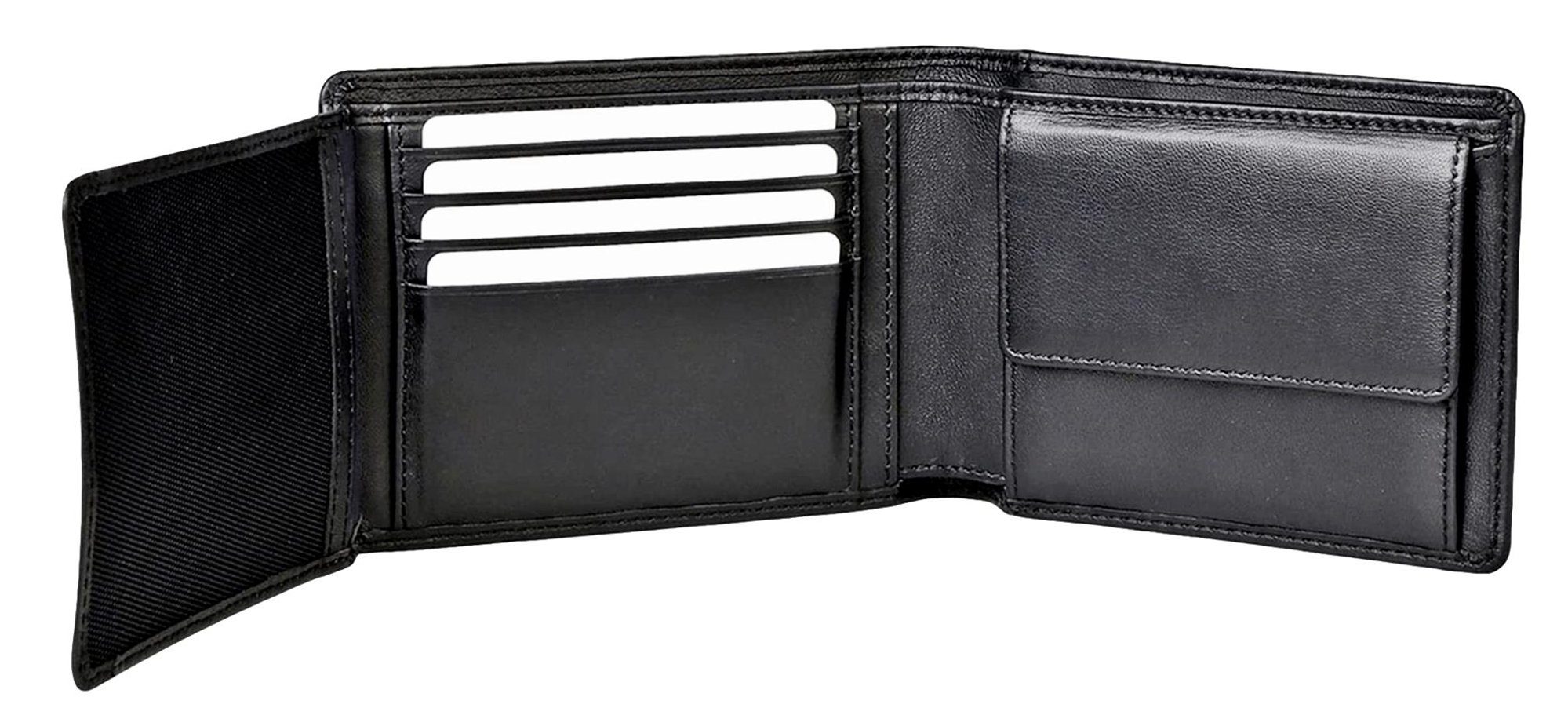 klassisches und 8005 Geldbörse Kartenfächern RFID-Schutz aus Portemonnaie Modell Black Brown mit Nappa D 9 Echtleder, Herren Bear Schwarz