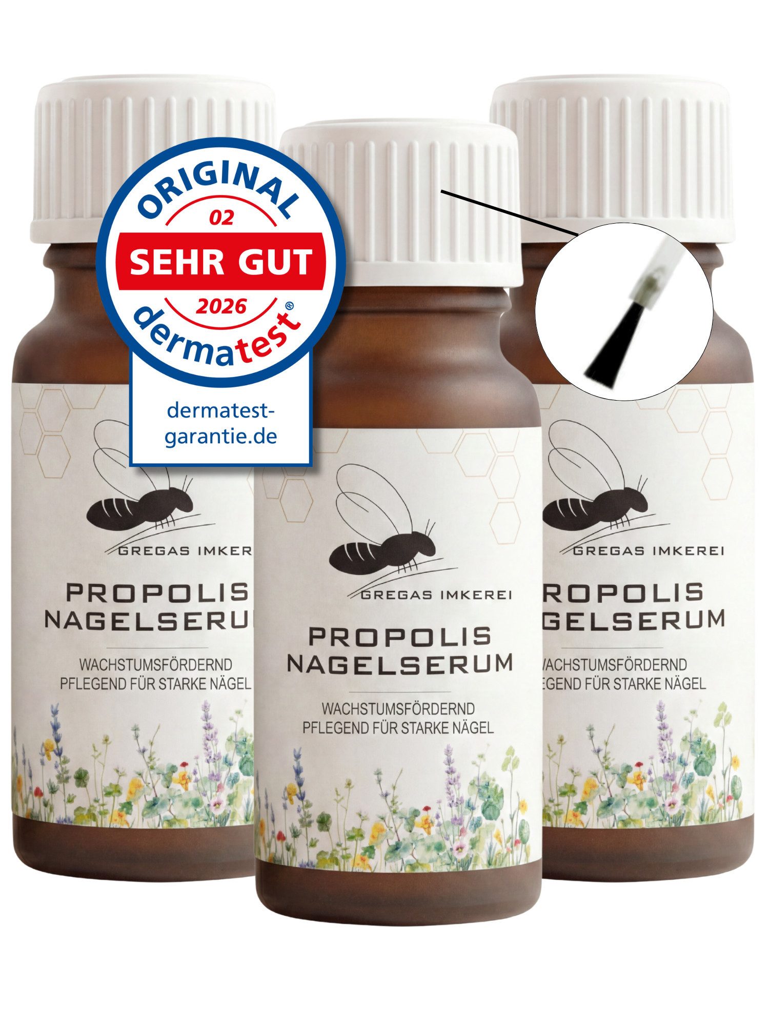 Grega´s Imkerei Nagelpflegeserum Propolis Nagelserum 10 ml - Testsieger 2026 dermatest „Sehr gut“, 3-tlg., mit integrierte Pinsel-Applikator, mit hochdosiertem Propolis Extrakt und ätherischen Ölen