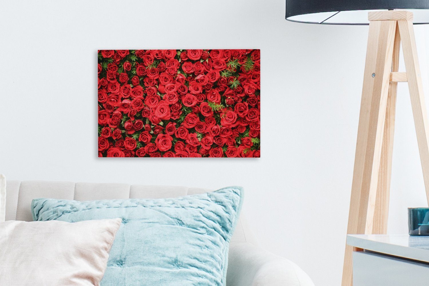 OneMillionCanvasses® Leinwandbild Rosen cm 30x20 St), - Wandbild Wanddeko, - Strauch, (1 Aufhängefertig, Leinwandbilder, Rot