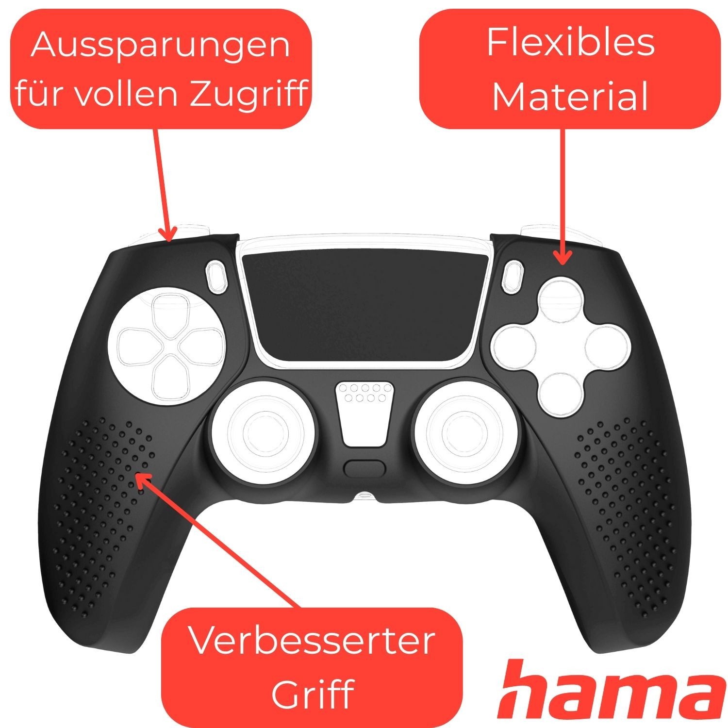 Hama Konsolen-Tasche Silikon Grip Skin Schwarz für Sony PS5 Controller, Schutz-Hülle Cover Case Gel Anti Rutsch Ergonomisch Schutz Pad Folie