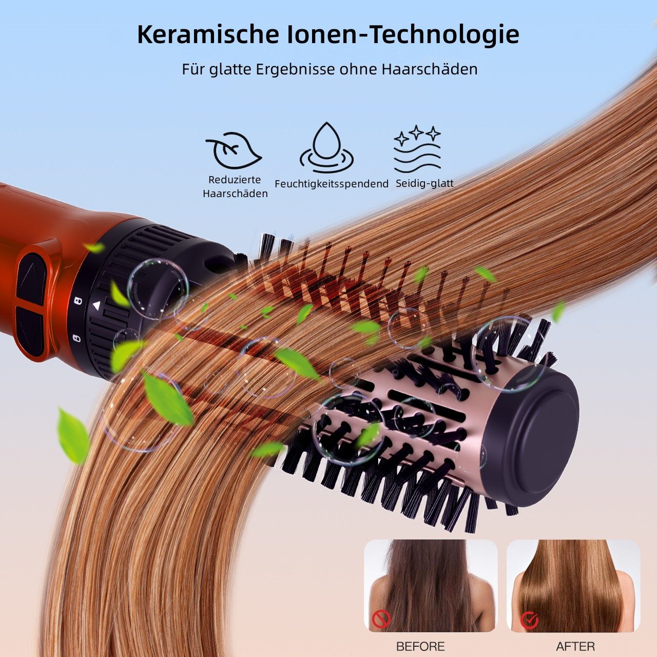 Scttomon Warmluftbürste HT-302, 3-in-1 Haartrockner, Automatische Rotation, Keramik Ionen Technologie