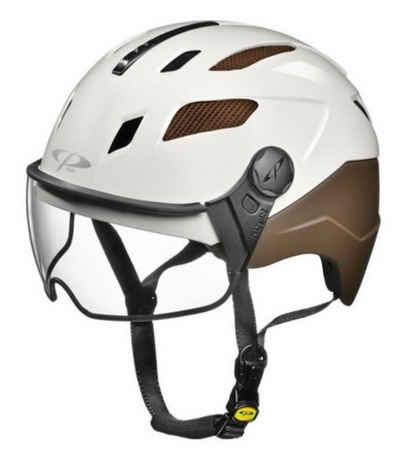 CP premium helmets Fahrradhelm Chimayo Urban mit Clear-Visier Fahrradhelm E Bike Helm white/brown