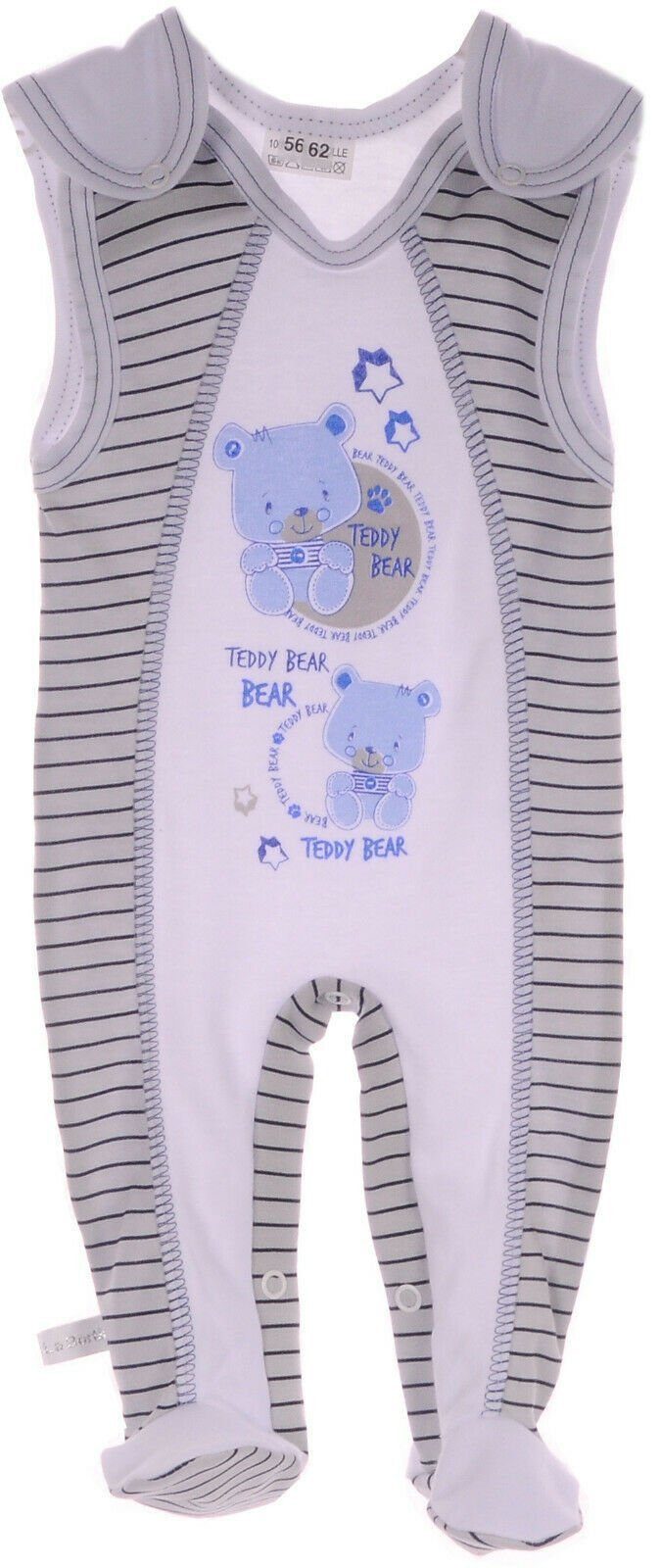 La Bortini Strampler Baby Stramplerhose gestreift mit Bärchen Einteiler aus reiner Baumwolle, 44 50 56 62 68 74