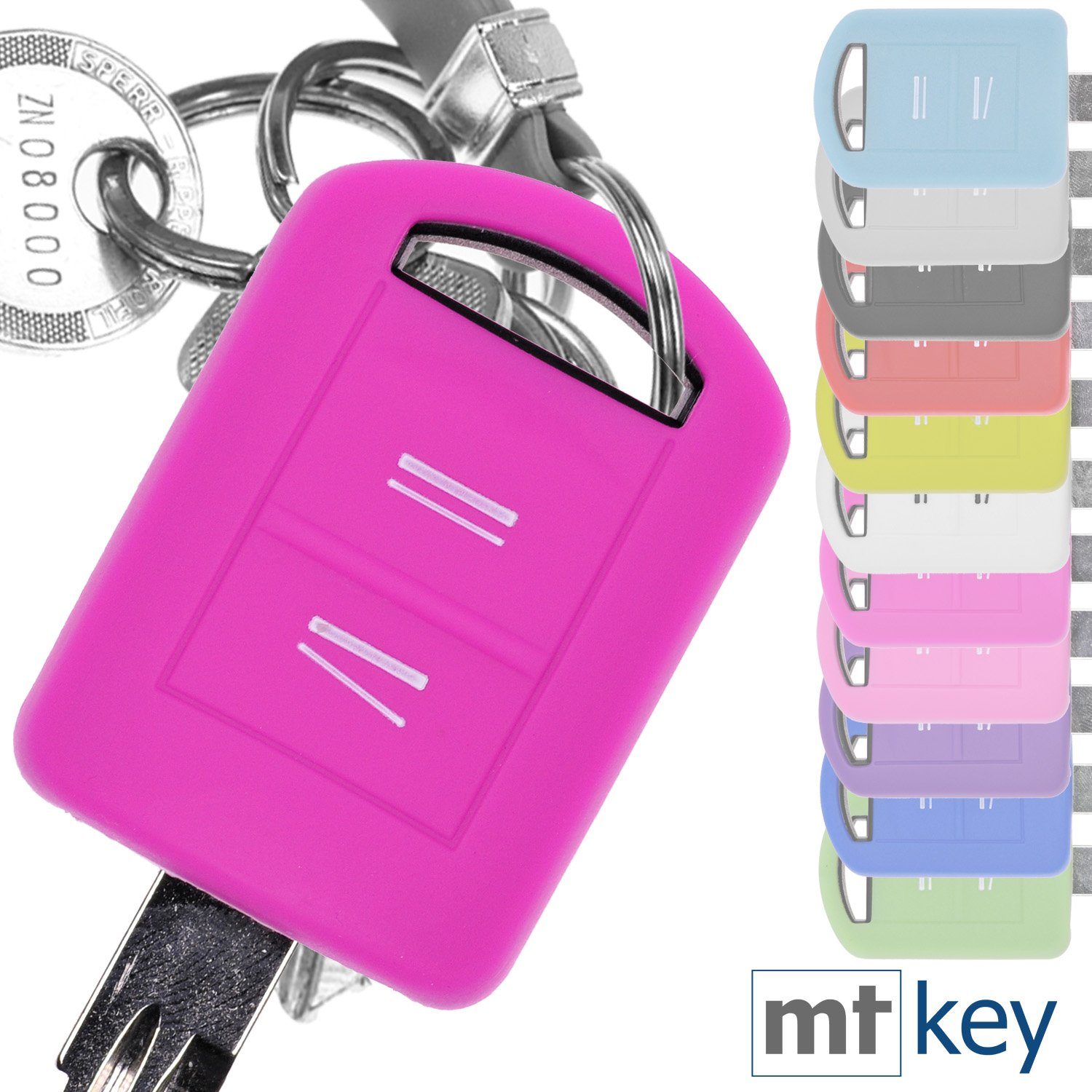 mt-key Schlüsseltasche Autoschlüssel Softcase Silikon Schutzhülle Pink, für Opel Combo C Corsa C Meriva A Tigra TwinTop