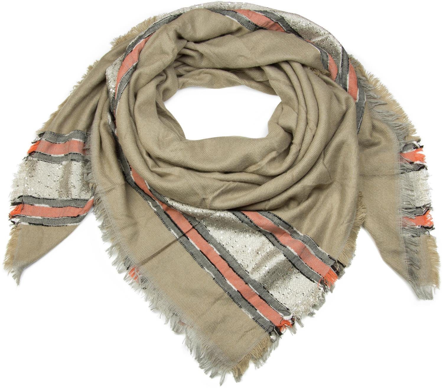 styleBREAKER Modetuch Vierecktuch mit Pailletten Streifen, (1-St)