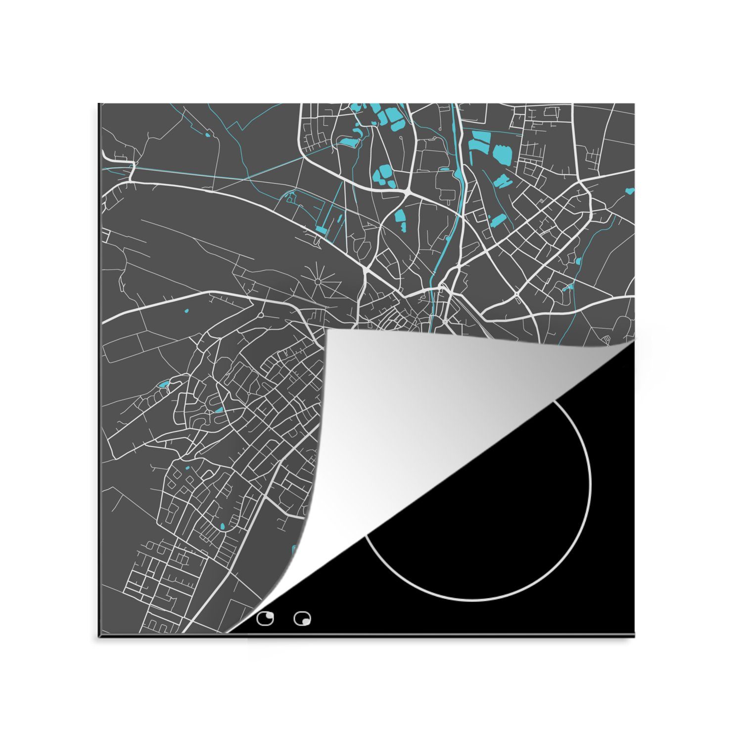 (1 cm, Stadtplan - 78x78 küche - Deutschland, Ceranfeldabdeckung, - - Karte MuchoWow Herdblende-/Abdeckplatte tlg), für Kleve Vinyl, Blau Arbeitsplatte