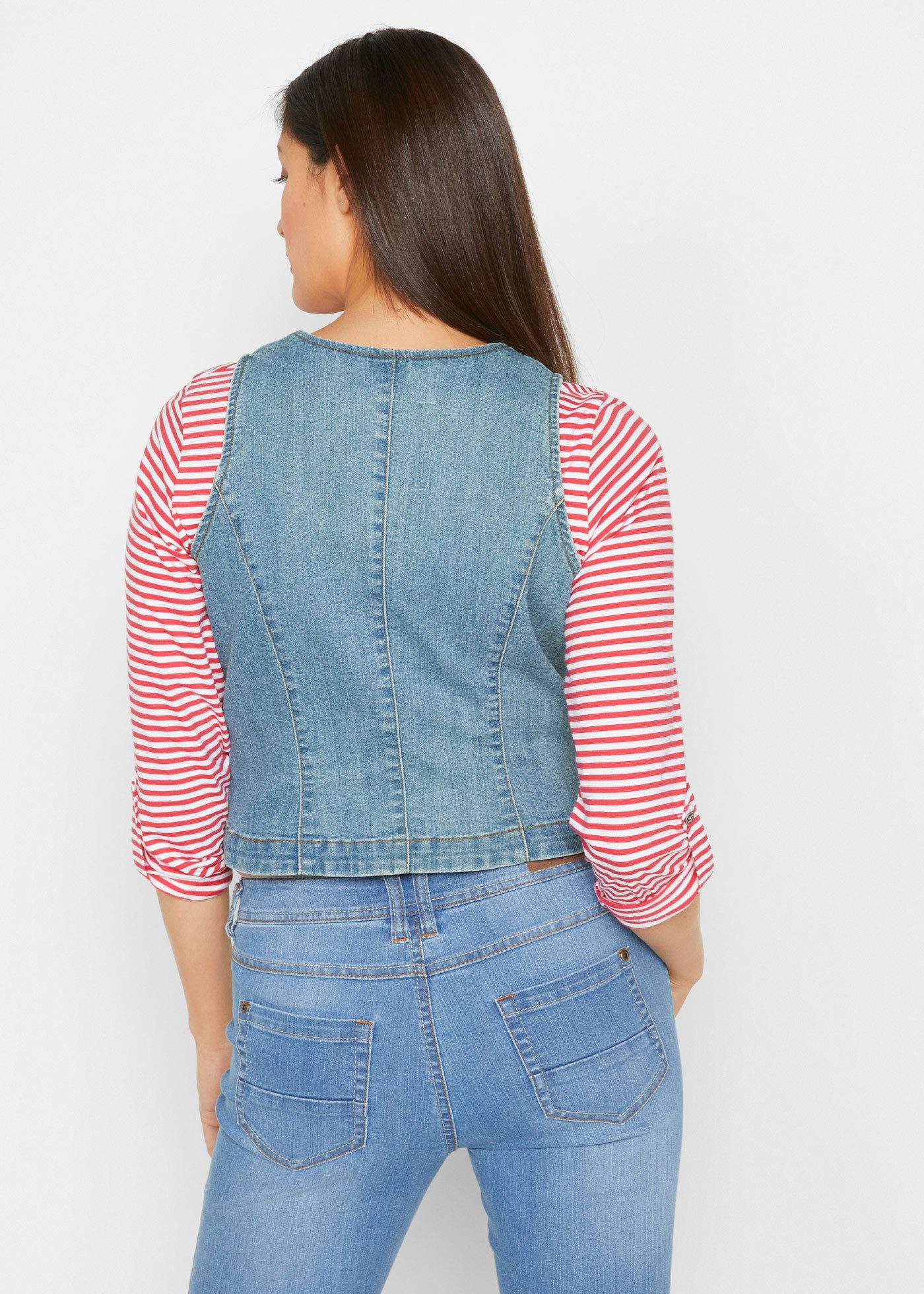bonprix Jeansweste aus Baumwollmischung, taillierte Passform, mit Knopfleiste