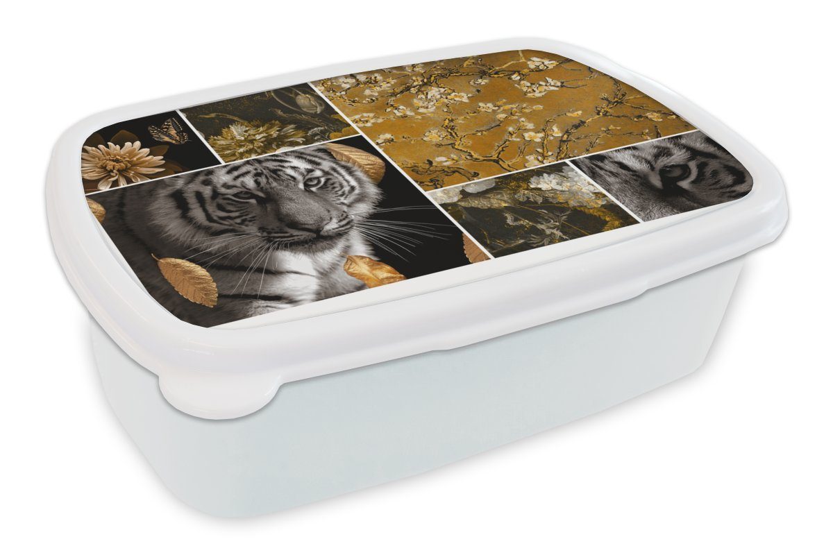 MuchoWow Lunchbox Gold - Schwarz - Kunst - Glitter, Kunststoff, (2-tlg), Brotbox für Kinder und Erwachsene, Brotdose, für Jungs und Mädchen weiß