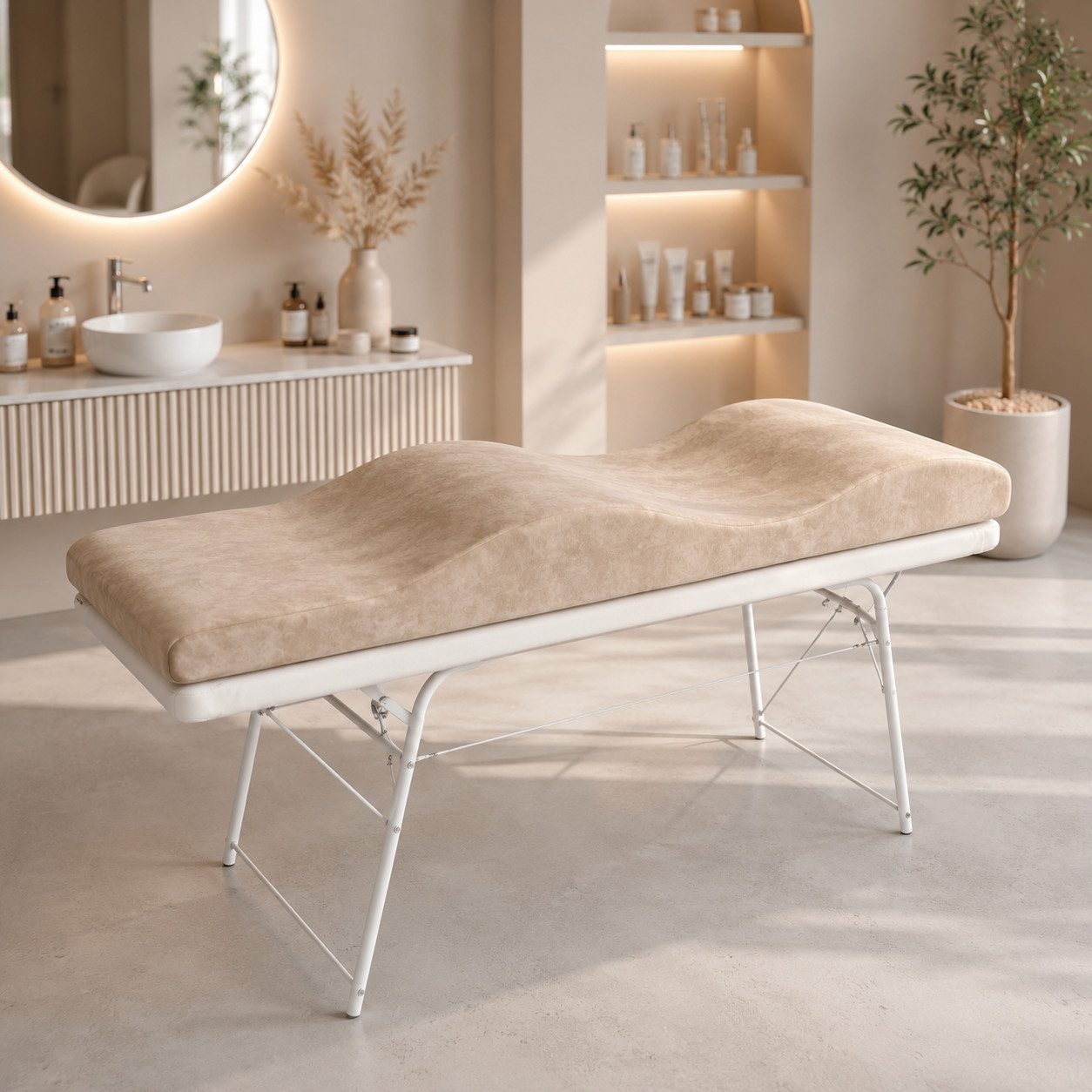 STM Company Massageliege Memory Foam Wellenmatratze für Kosmetikliege (180x60 cm / 190x70 cm, mit Veloursbezug), Anatomischer Lash Topper für Wimpern, PMU & Kosmetik