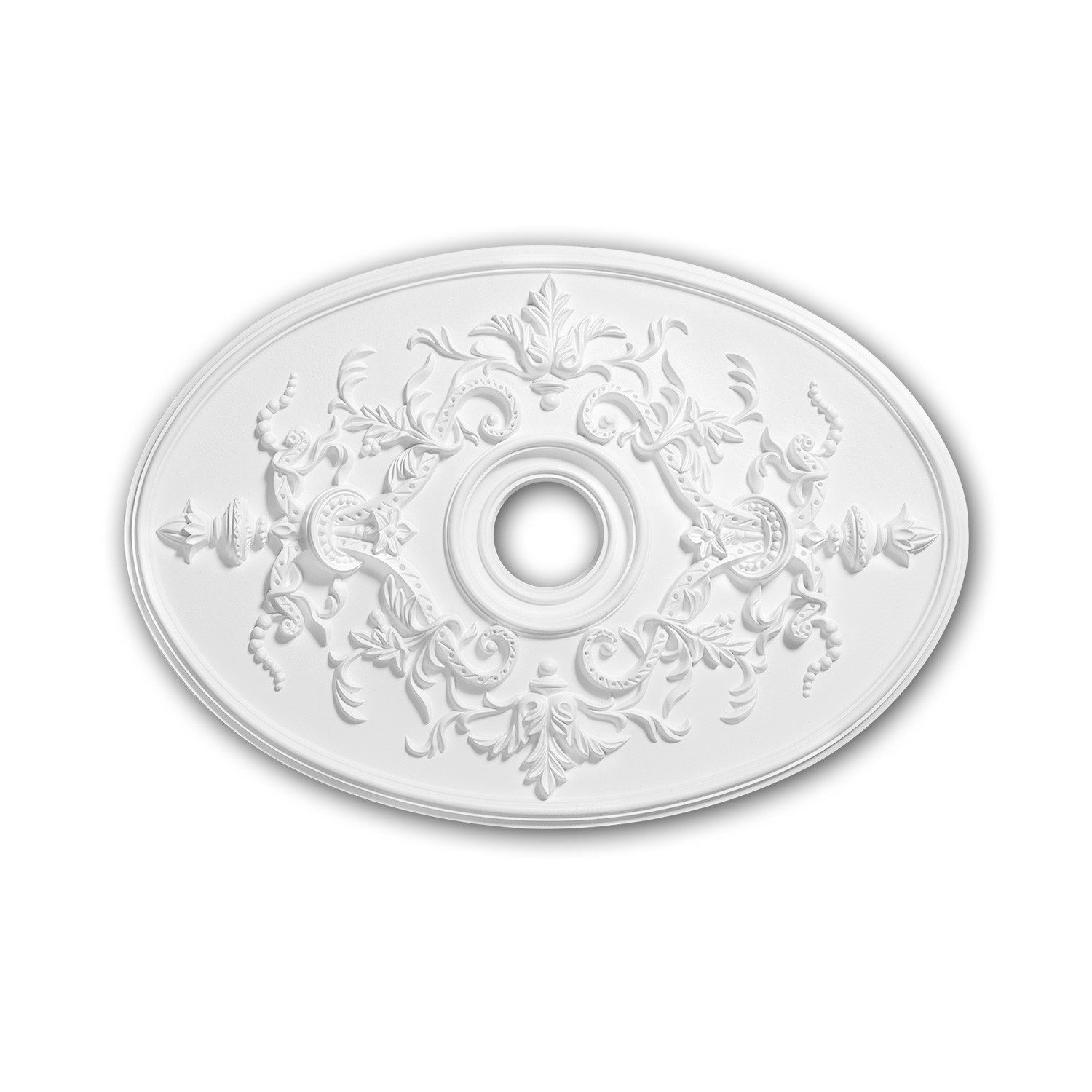Profhome Decken-Rosette 156041 Rosette aus Polyurethan Deckenrosette Medaillon 78,5 x 54,4 cm (Rosette, 1 St., Deckenrosette, Medallion, Stuckrosette, Deckenelement, Zierelement), weiß, vorgrundiert, Stil: Neo-Empire