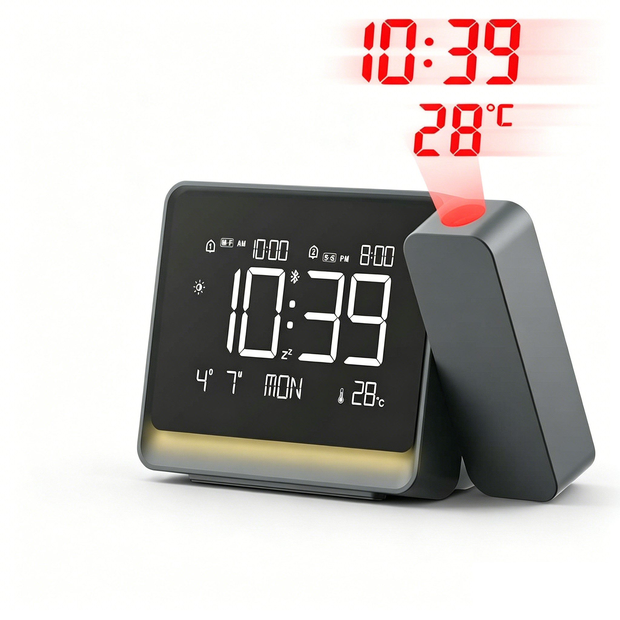 BBG Projektionswecker LED Projektionswecker mit Bluetooth-Zeitsynchronisation Temperaturanzeige, Snooze & Nachtlicht,einstellbarem Fokus,Lichtsensor