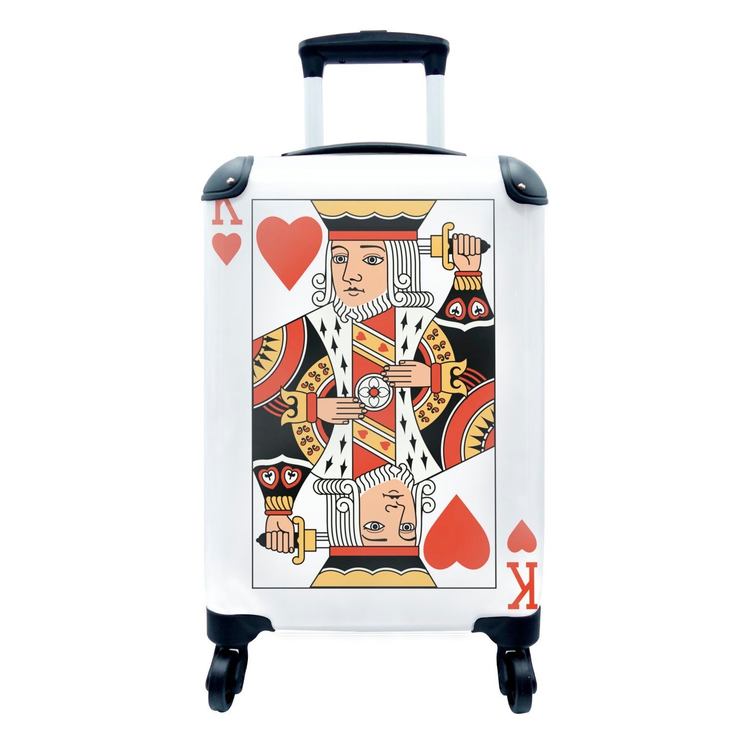 MuchoWow Handgepäckkoffer Illustration einer Herz-König-Spielkarte, 4 Rollen, Reisetasche mit rollen, Handgepäck für Ferien, Trolley, Reisekoffer