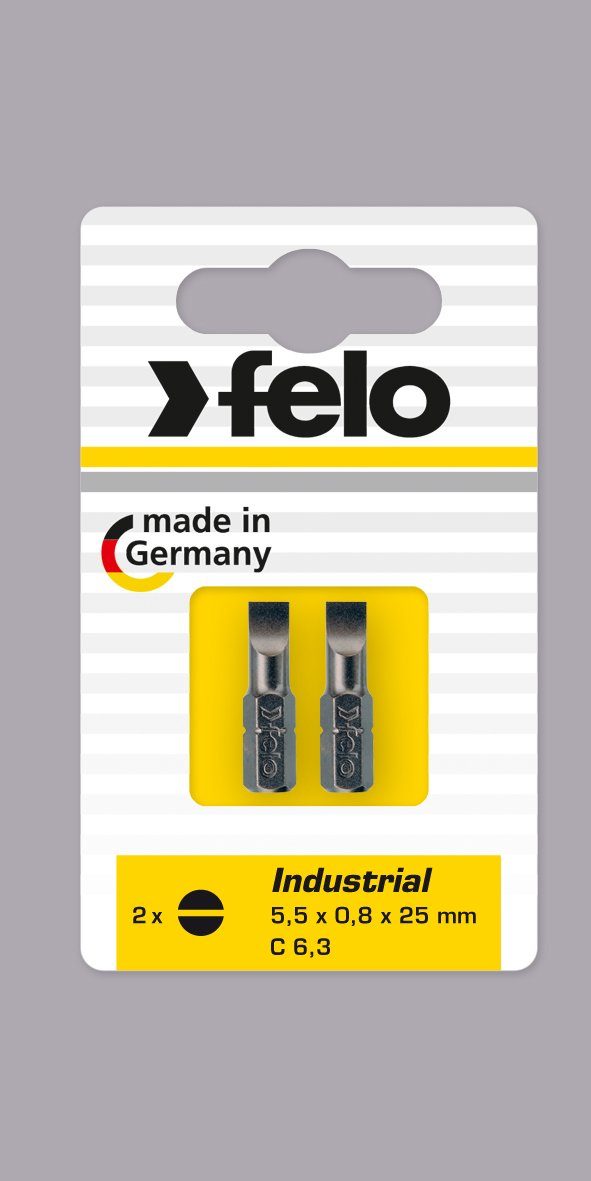 Felo Schlitz-Bit Felo Bit, Industrie C 6,3 x 25mm, 2 Stk auf Karte 2x 5,0 x 0,8