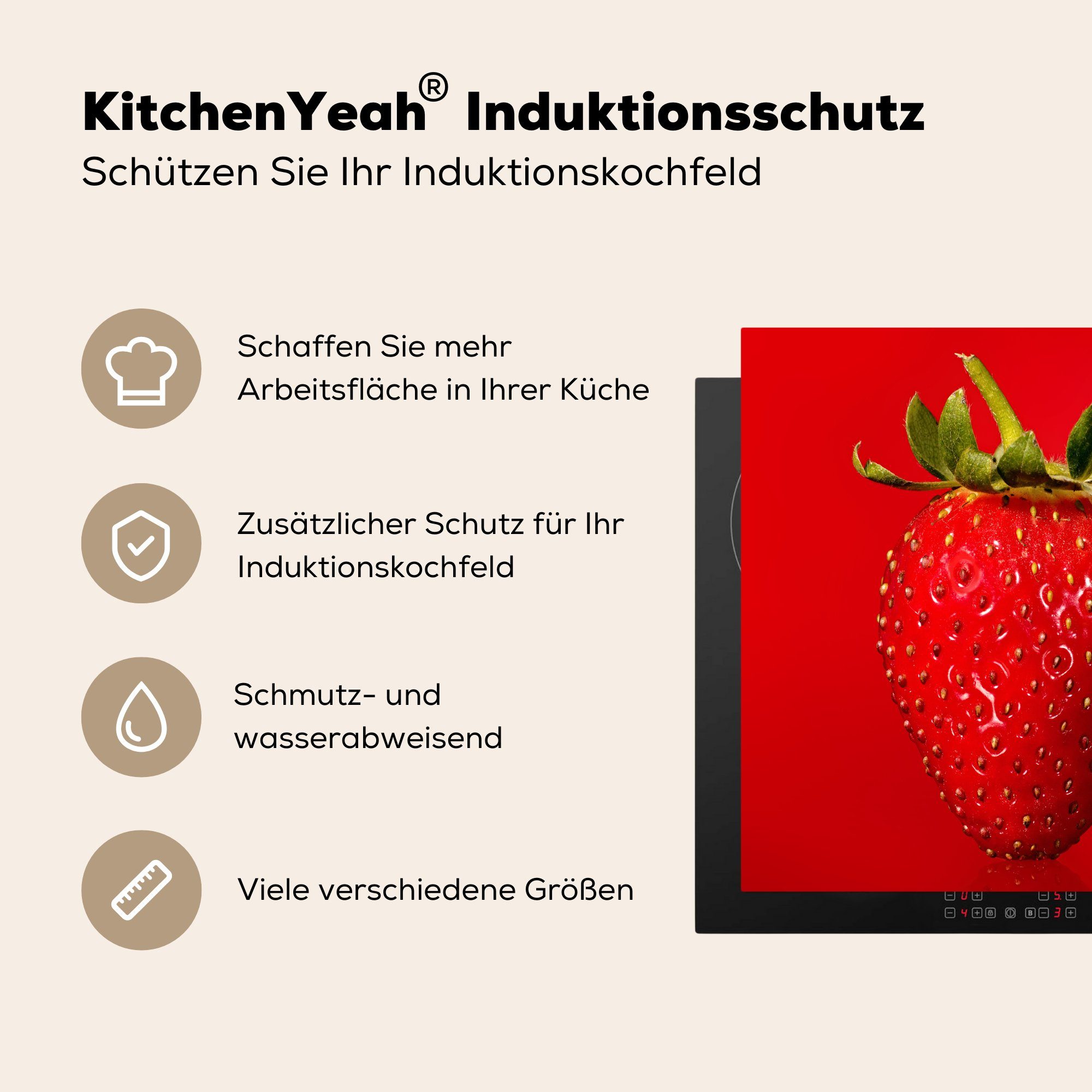 küche - Arbeitsplatte MuchoWow - für Rot Erdbeere Vinyl, (1 cm, 78x78 Saatgut, Ceranfeldabdeckung, tlg), Herdblende-/Abdeckplatte