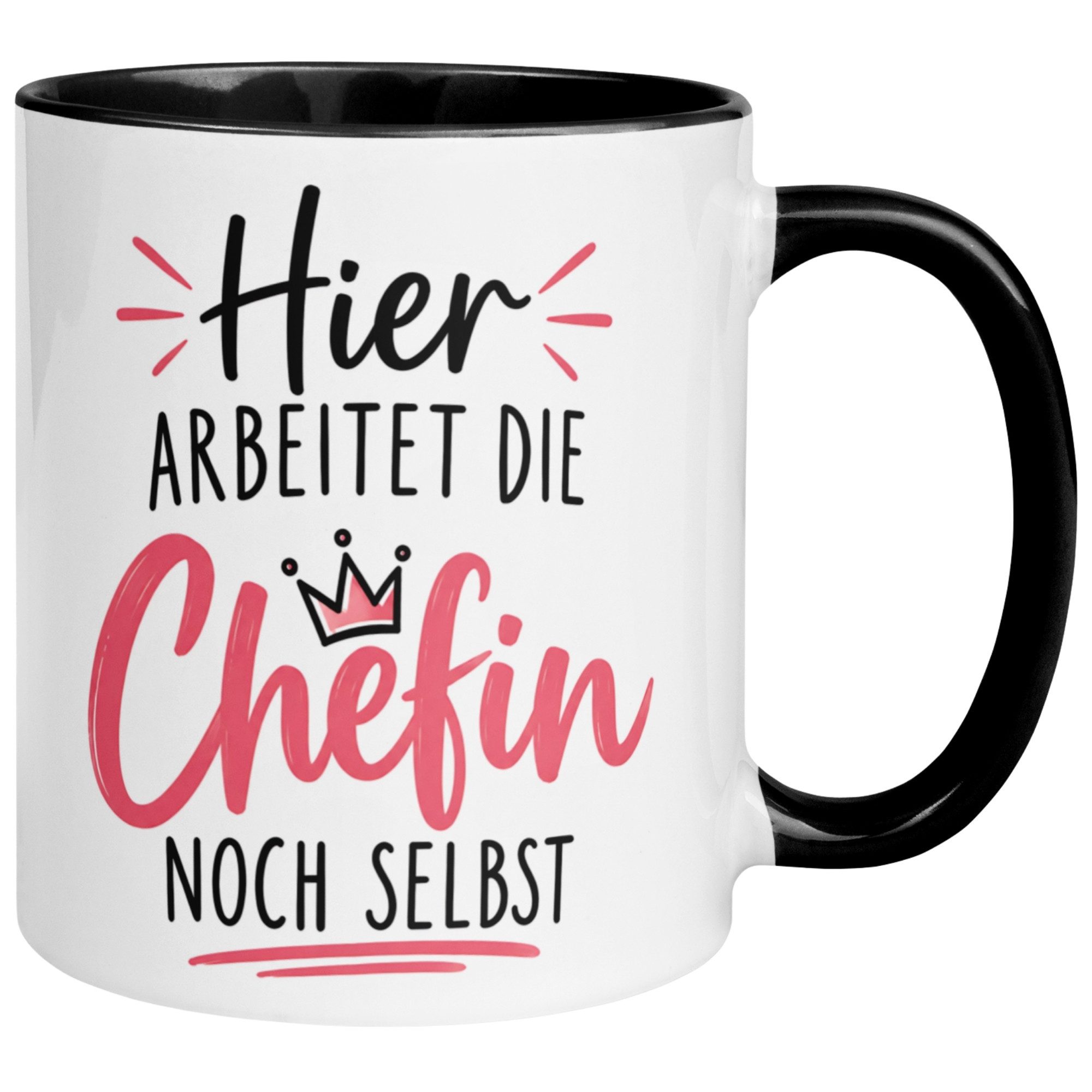 Momentals Tasse Chefin – Hier arbeitet die Chefin noch selbst – Geschenk Beste Chefin, Gratis Versand · Links-&Rechtshänder · Spülmaschinenfest