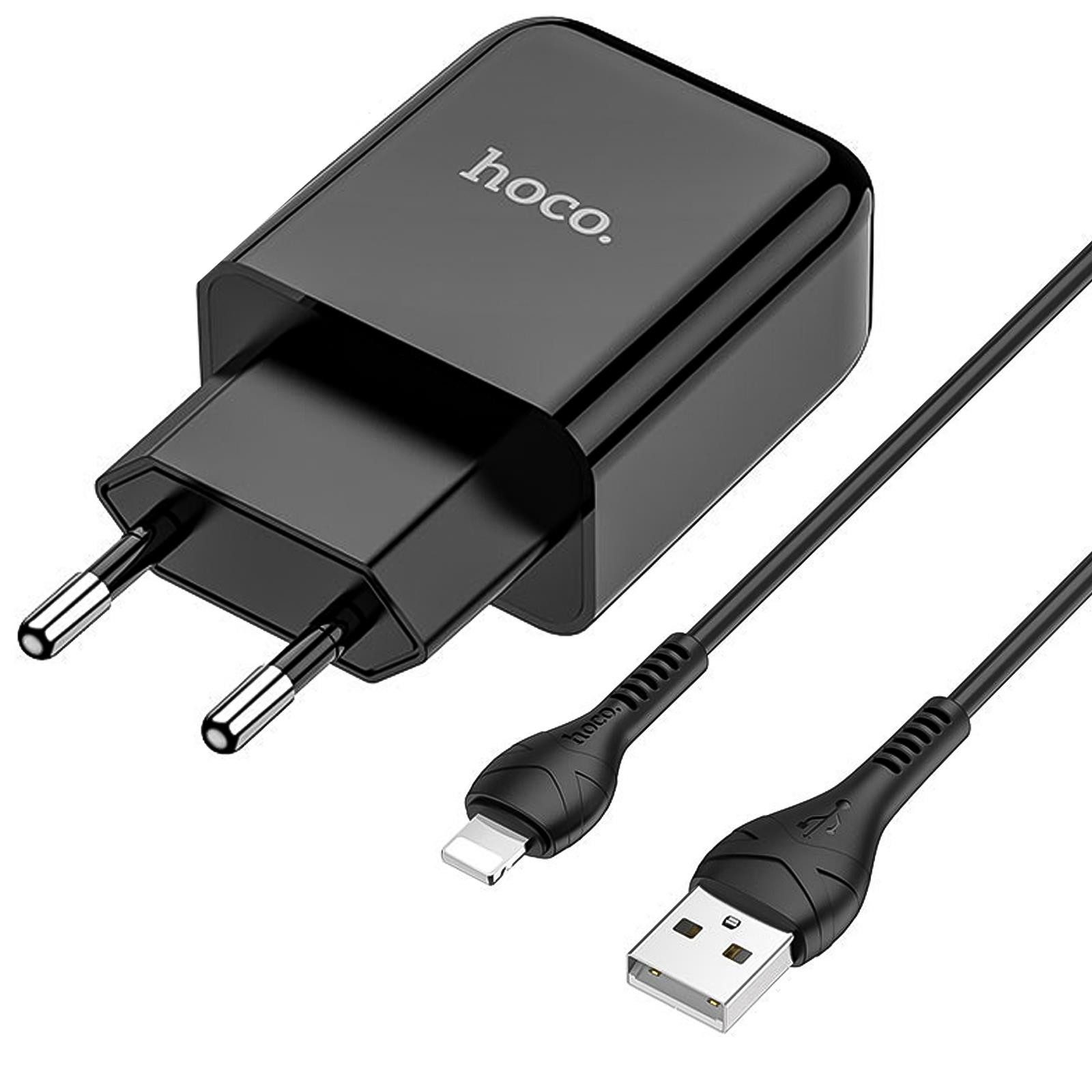 hoco. 10W USB Typ A Smartphone-Ladegerät (2100 mA, EU Netz Lade Stecker Ladegerätr USB inkl. Lightning Kabel)