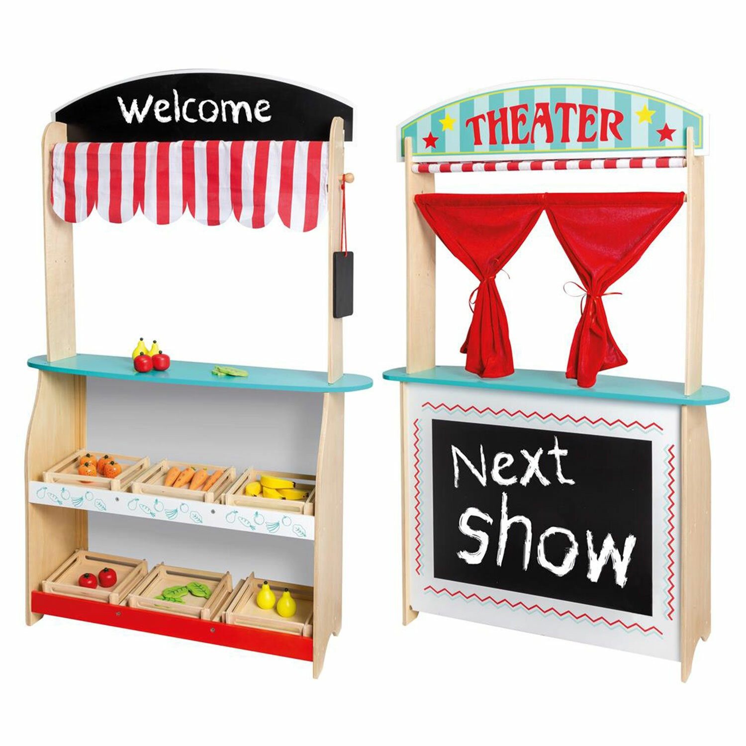 jouéco 2 in 1 Schauplatz und Geschäft mit Zubehör Puppentheater
