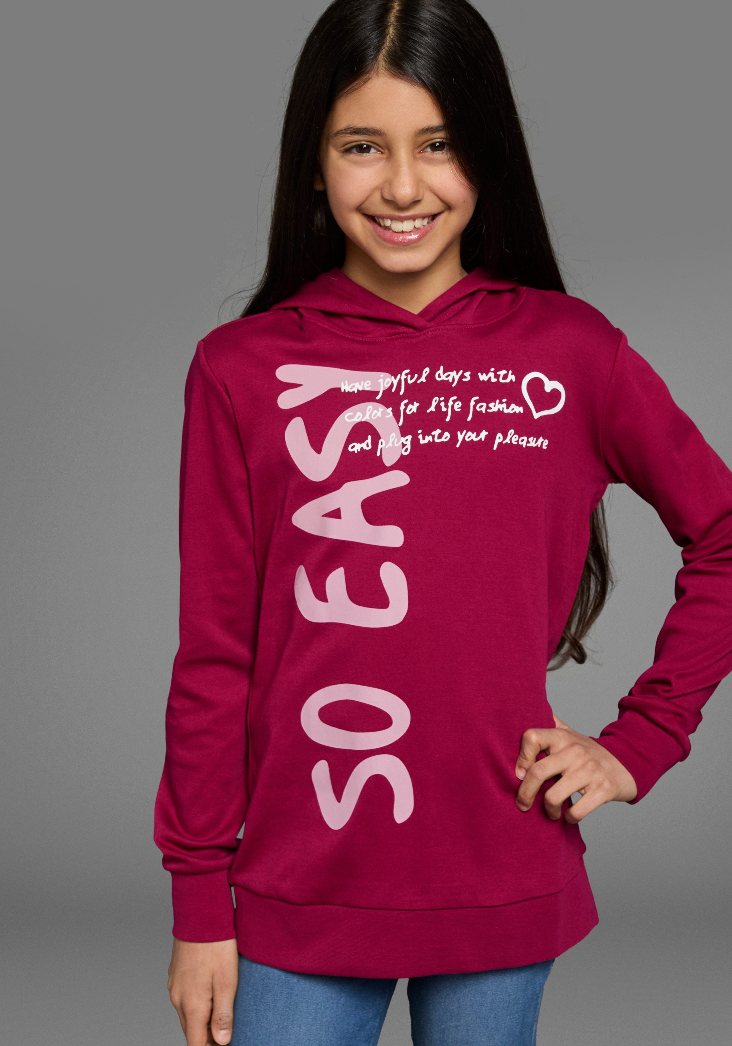 KIDSWORLD Kapuzenshirt SO EASY - Print Langarm, Basic-Passform, mit modischen Drucken