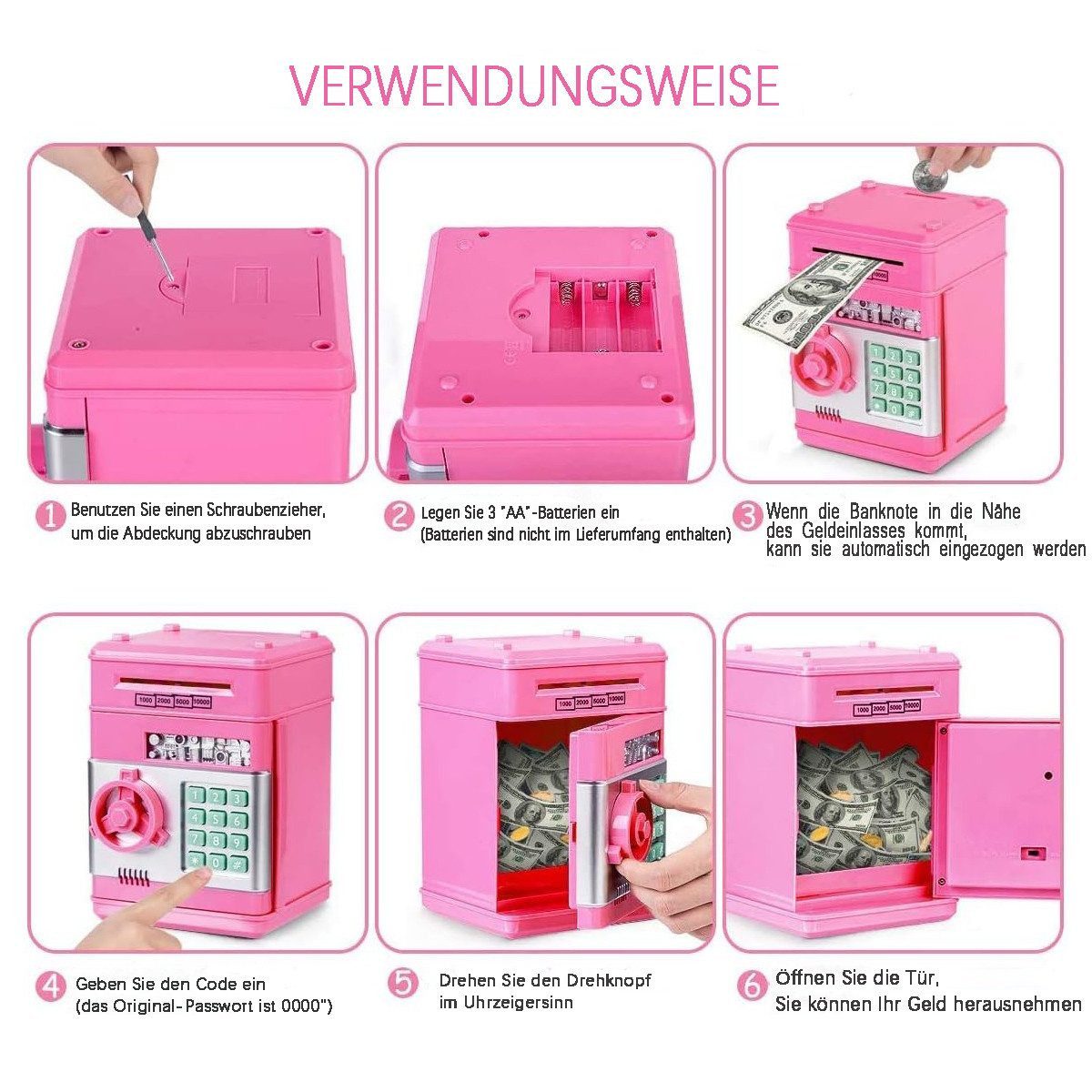 Forrlite Spardose Spardose Kinder,Elektronisches Spardose Safe für Kinder Tresor, (Geldbank mit Passwort, Coole Mini-Geldautomaten-Sparschwein, Münzdose, Auto-Scroll-Geldsafe, tolles Geburtstagsgeschenk für Mädchen and Junge)