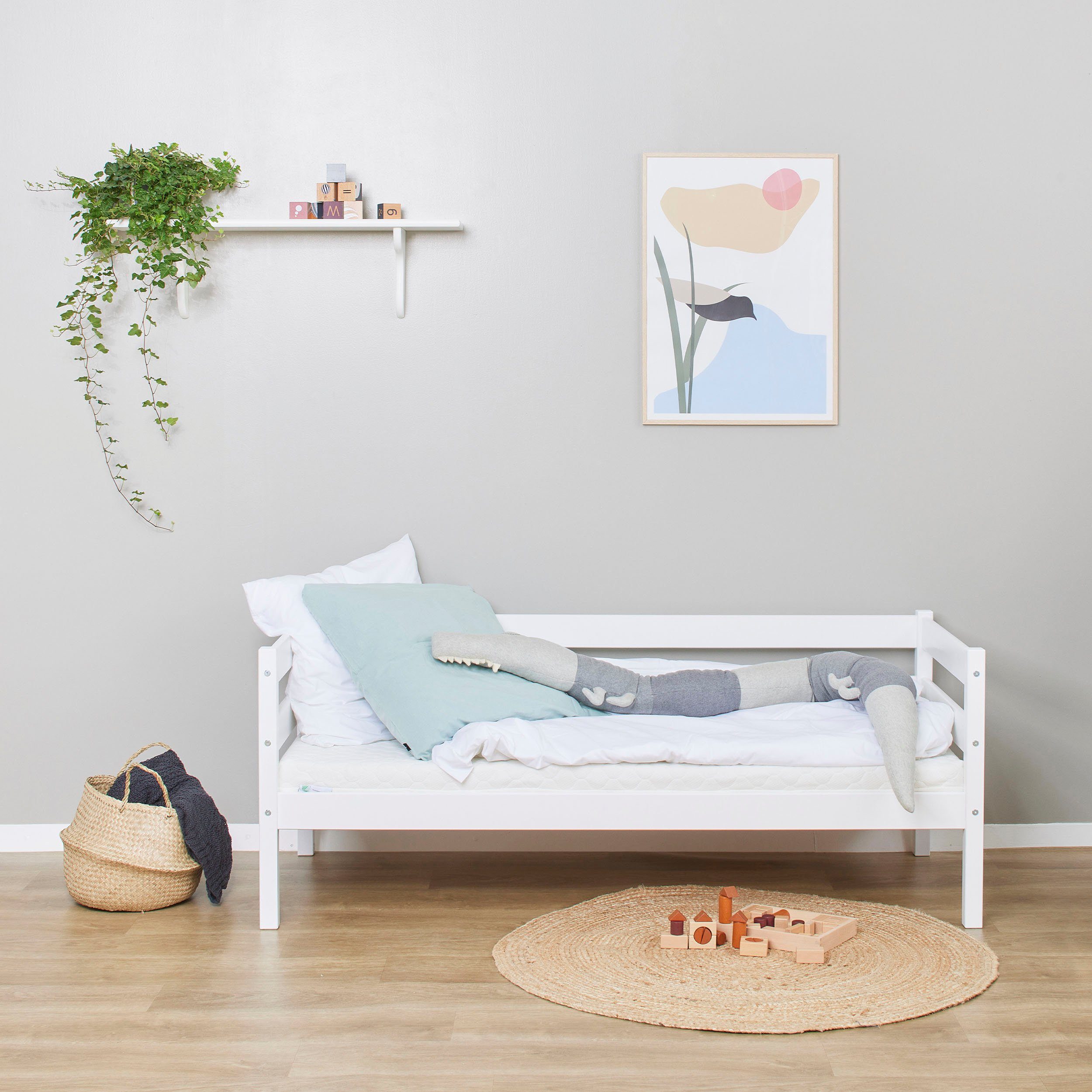 ECO Rollrost in Farben, Absturzsicherung mit weiß mit Hoppekids und 8 Matratze wahlweise Comfort (Set), Einzelbett