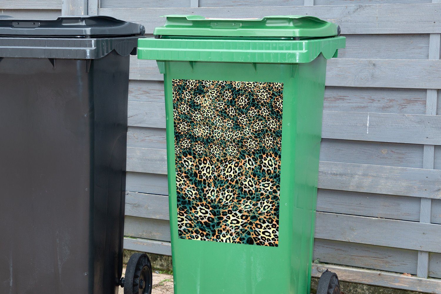 Abfalbehälter - (1 Leopard Design Mantel Wandsticker Sticker, Mülltonne, - St), MuchoWow Container, Mülleimer-aufkleber,