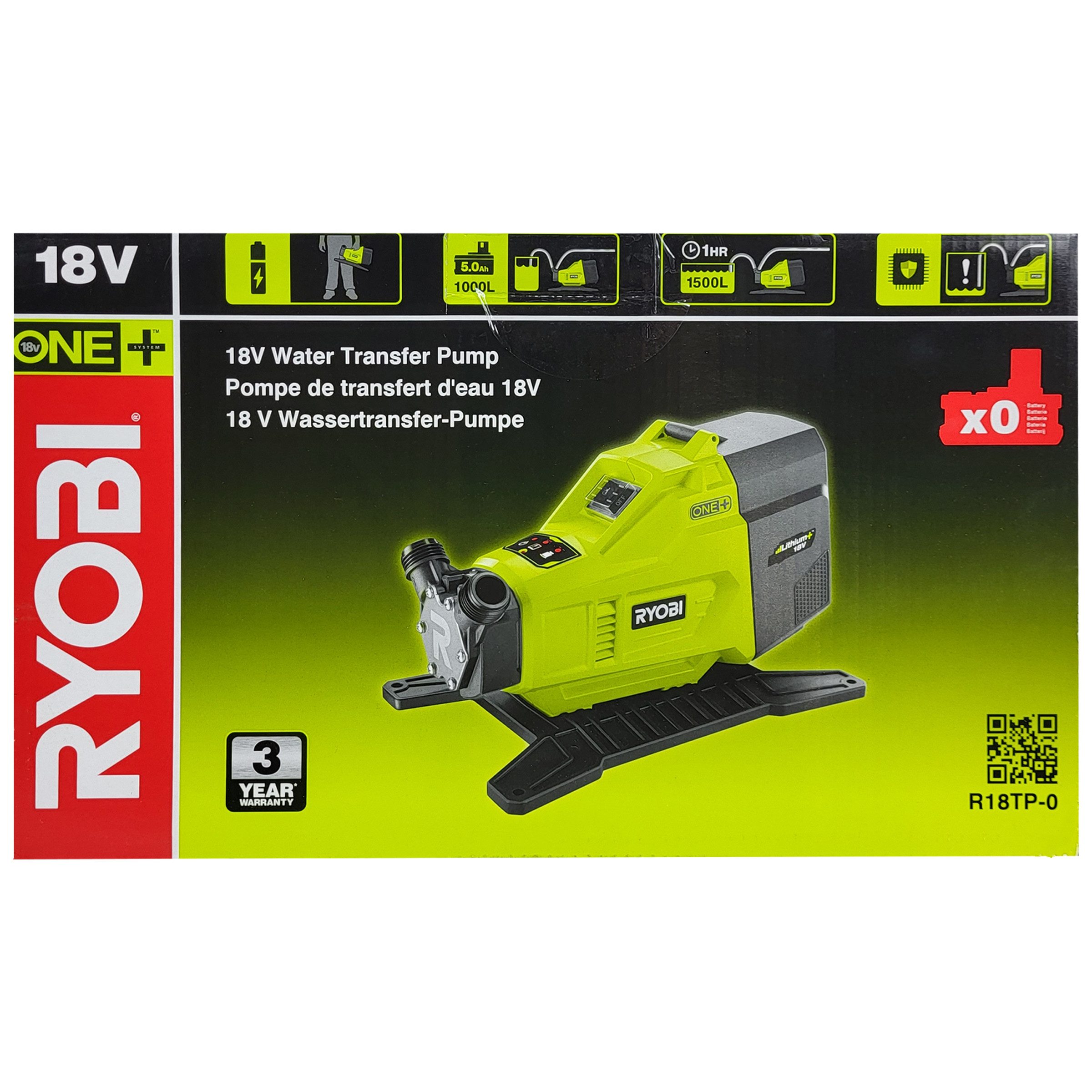 RYOBI Akku-Gartenpumpe Ryobi R18TP-0 – 18V ONE+ Akku-Wasserpumpe (1-tlg)