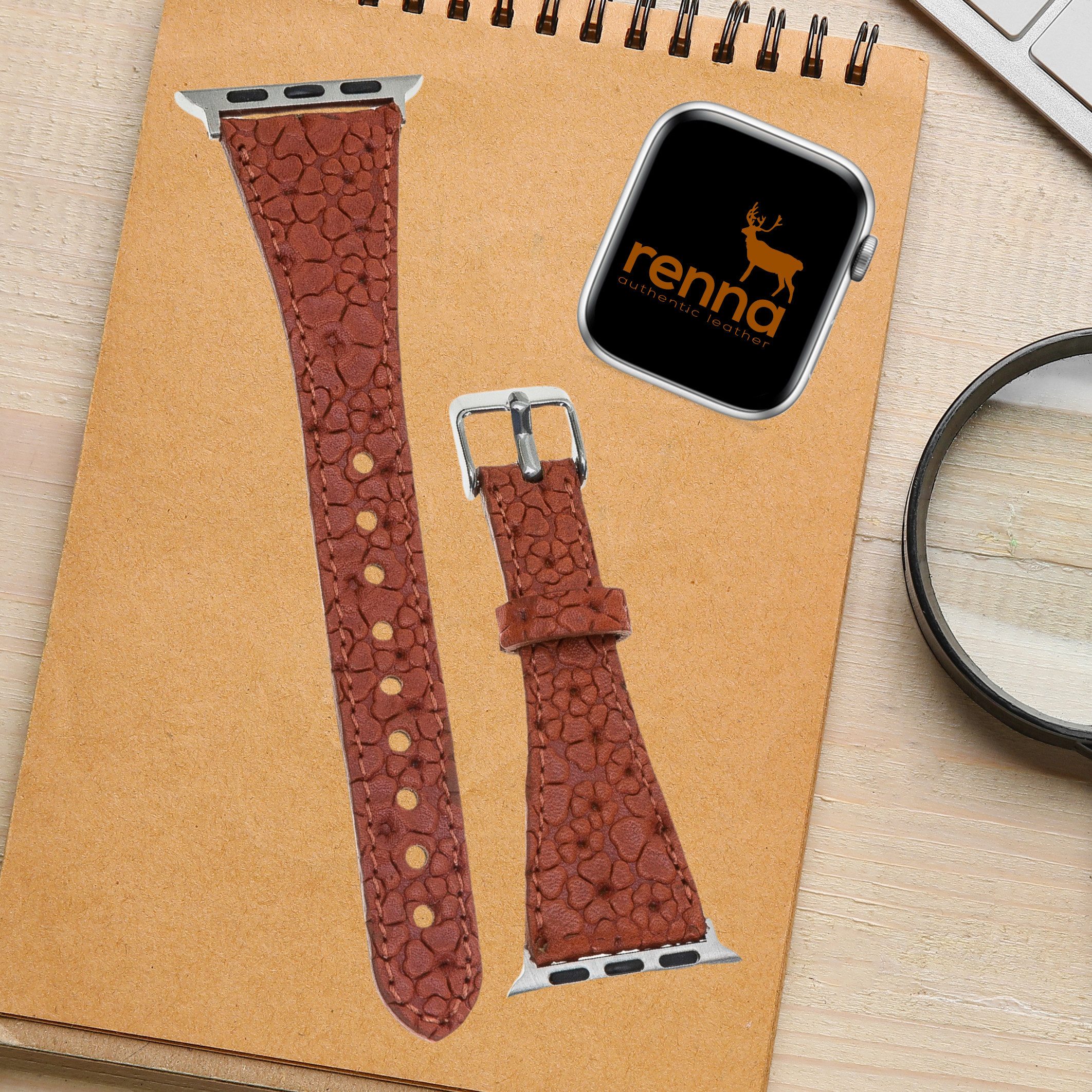 Renna Leather Uhrenarmband Apple Watch Band für Series 10 / Ultra/9/SE/8-1 Echtleder Armband