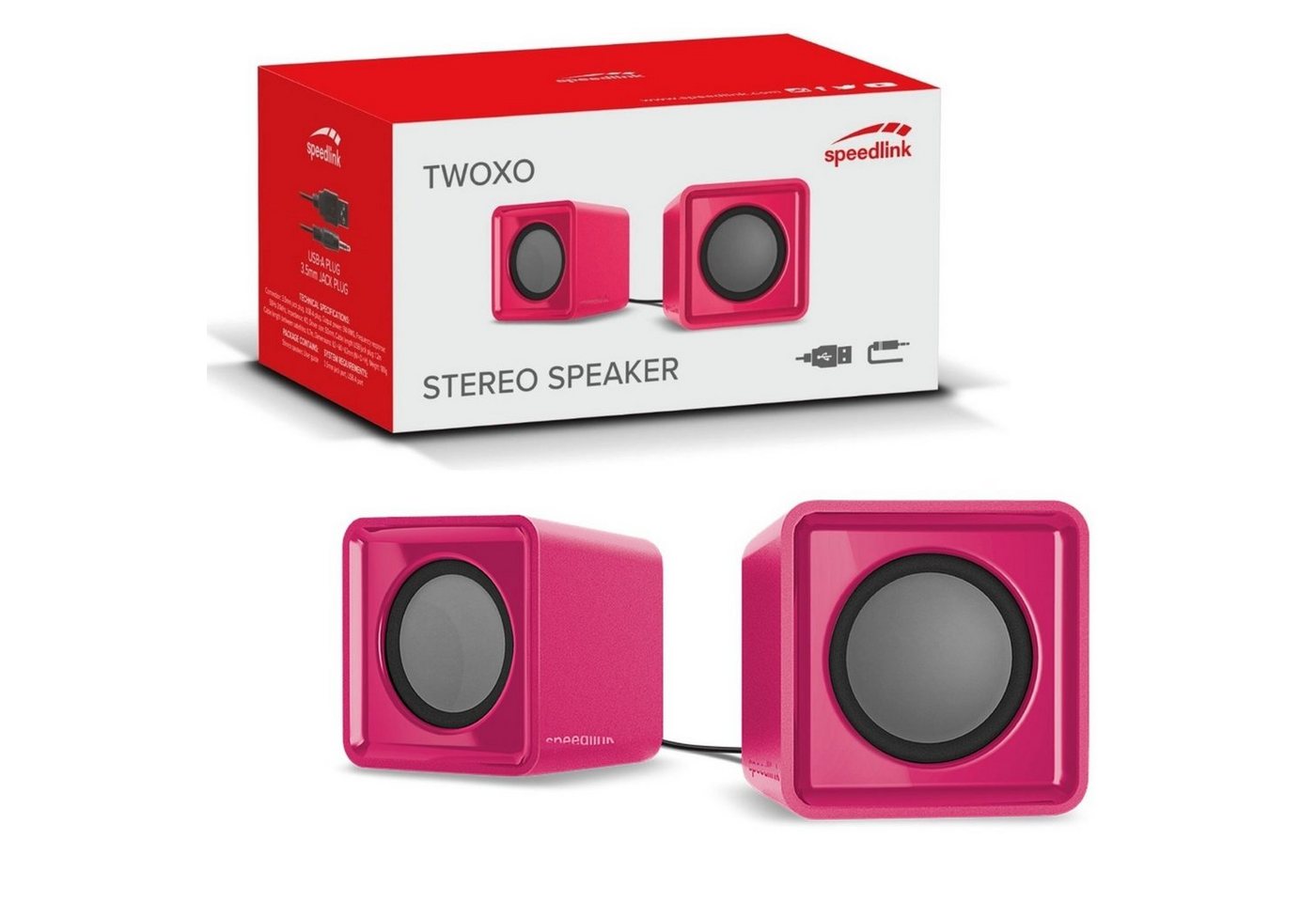 Speedlink TWOXO Stereo USB Lautsprecher Speaker Boxen PC-Lautsprecher (Klinke, USB 3,5mm Klinke-Stecker für PC Notebook Smartphone MP3-Player)