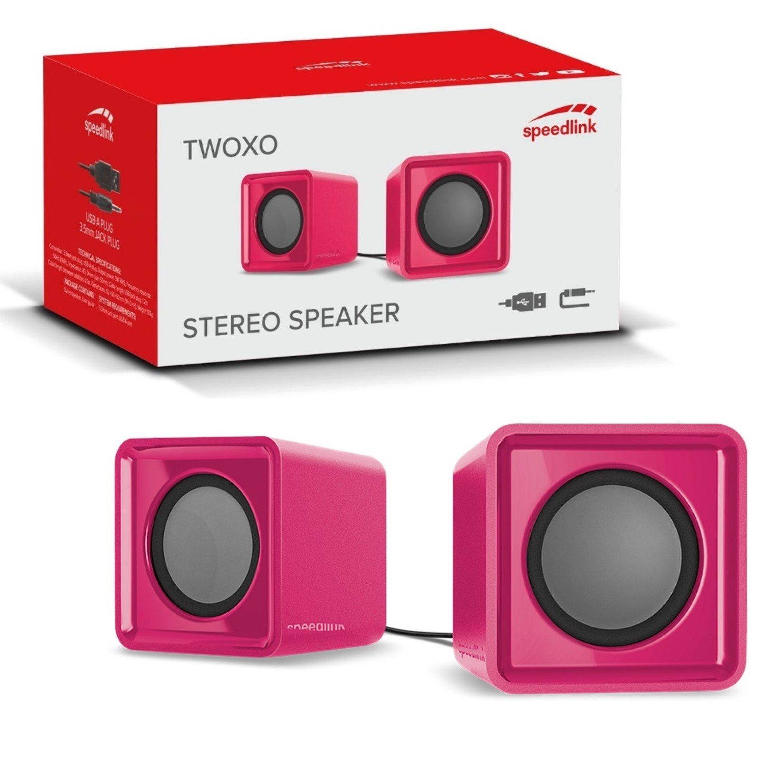 Speedlink TWOXO Stereo USB Lautsprecher Speaker Boxen PC-Lautsprecher  (Klinke, 2.0, USB-betieben, 3,5mm Klinke-Stecker, für alle Geräte mit  3,5-mm-Klinken-Anschluss, wie PC Notebook Laptop Handy Smartphone  MP3-Player etc)