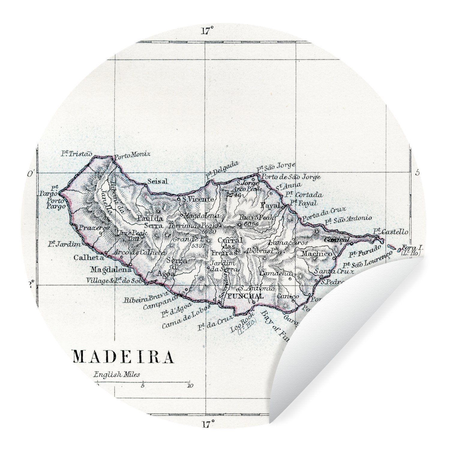 MuchoWow Wandsticker Alte Vintage-Illustration von Madeira (1 St), Tapetenkreis für Kinderzimmer, Tapetenaufkleber, Rund, Wohnzimmer