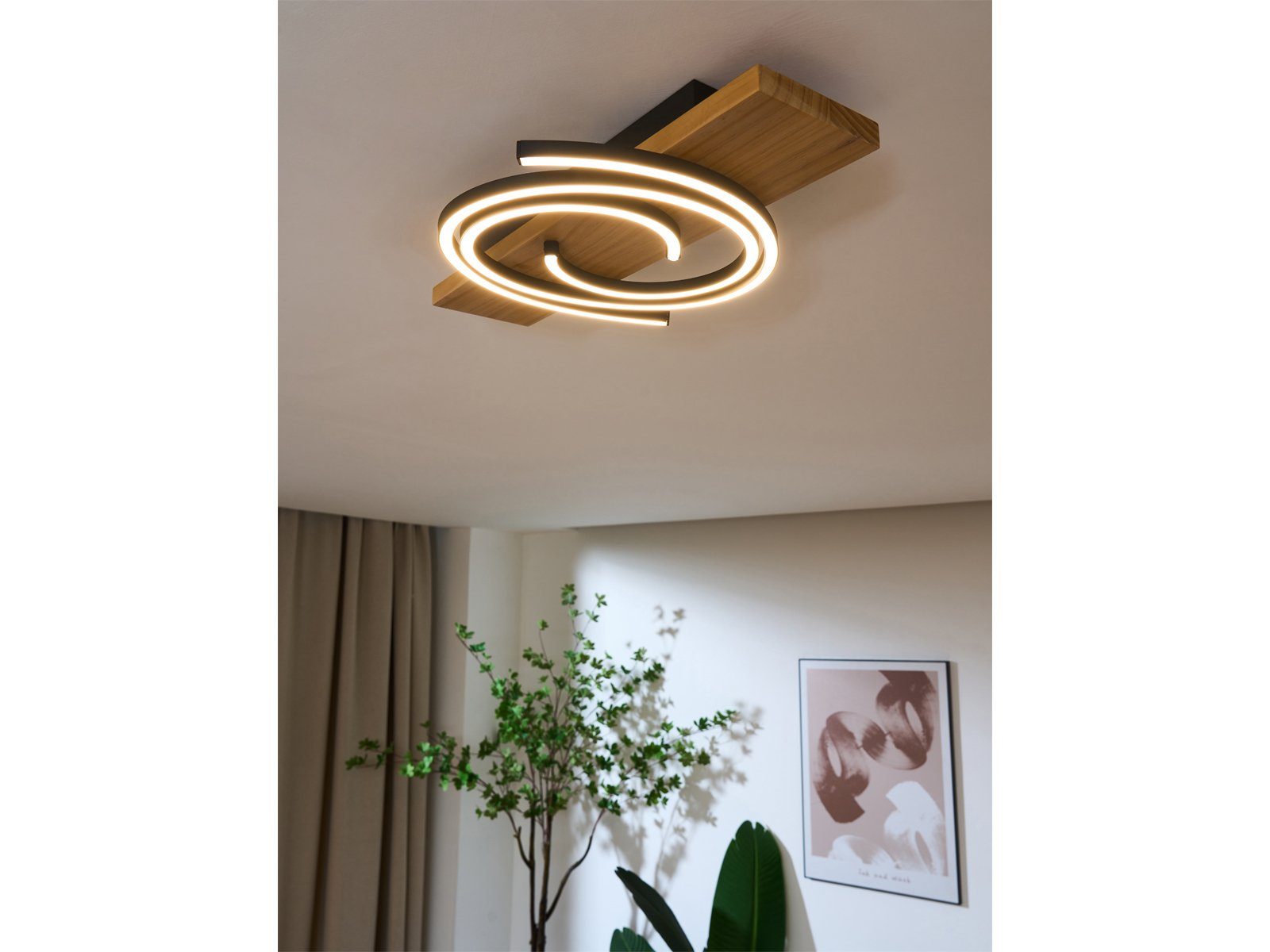 ECO-LIGHT LED Deckenleuchte, Kücheninsel, & 50x12 Esstisch Holz-Lampe Breite über-n integriert, LED flache cm fest für Warmweiß