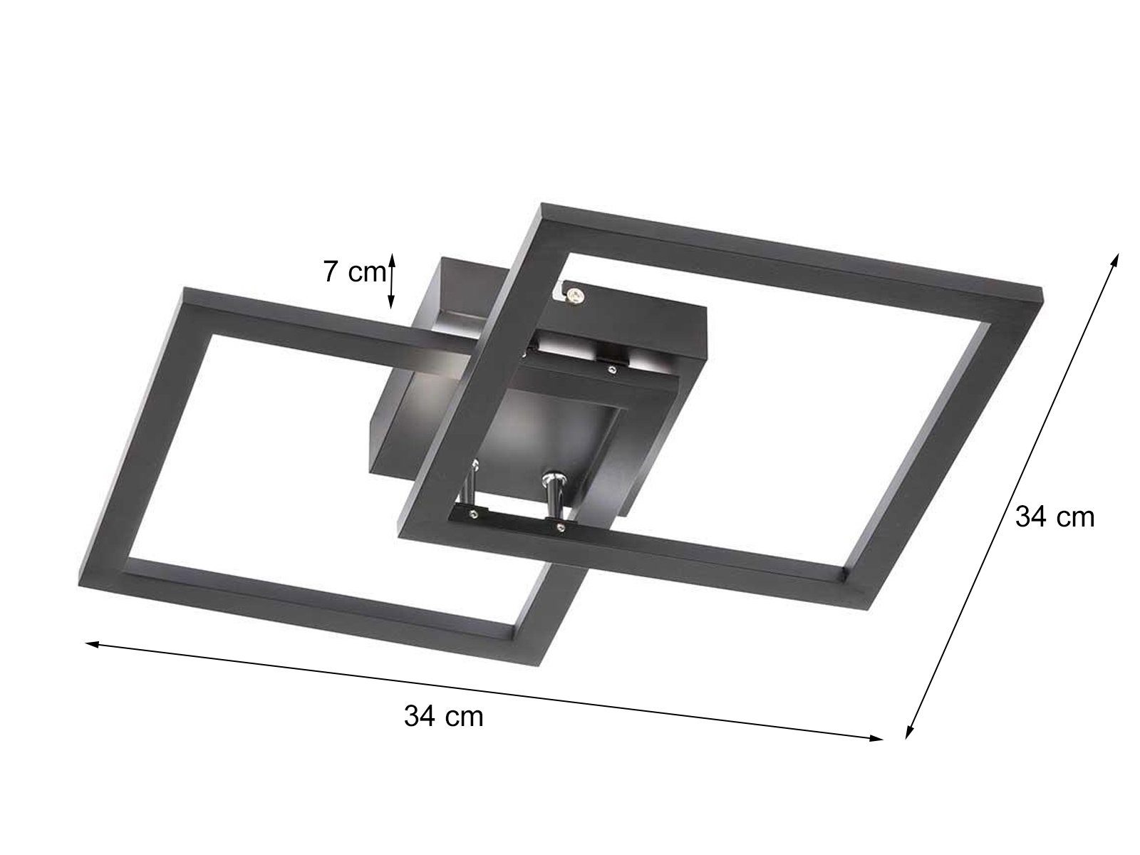 WOFI LED Deckenleuchte, LED Warmweiß, matt Schwarz Kücheninsel Schwarz, Decken-Beleuchtung flach, indirekte fest Lampe 34x34cm integriert