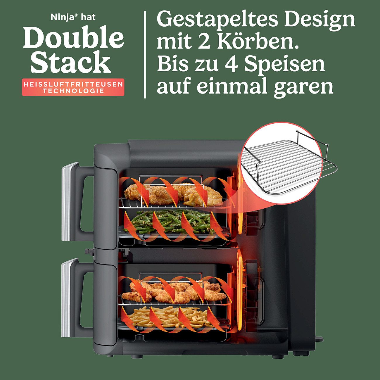 NINJA Fritteuse, 2470 W, 2470 Watt, 2x 4.75 L Fassungsvermögen, 6 Programme (Max Crisp