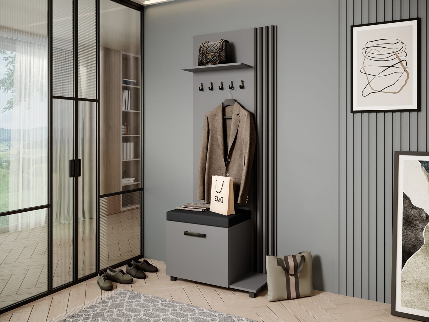 Beautysofa Garderobenschrank Garderobenschrank mit Aufhängern LIVIA (Mit el günstig online kaufen