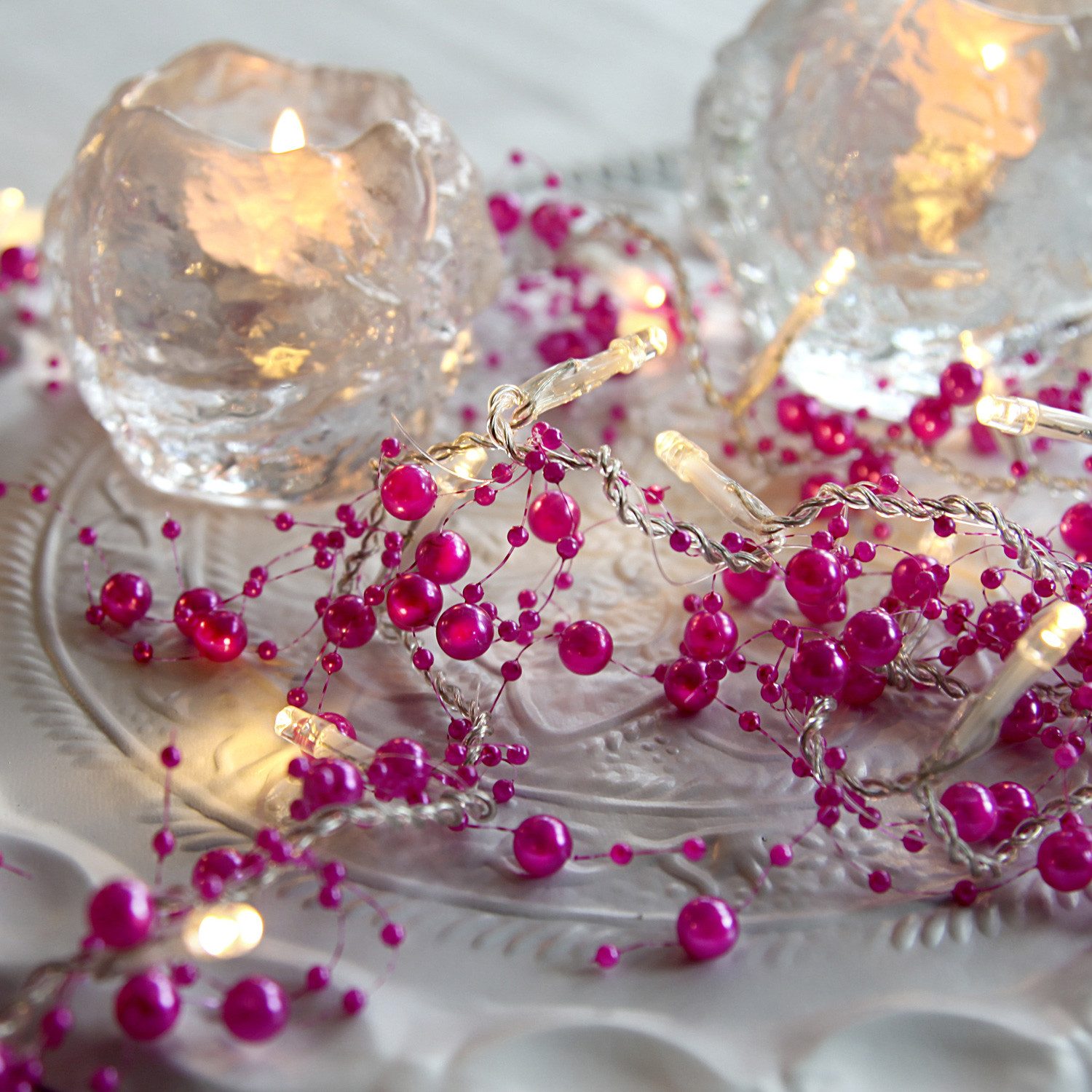 STAR TRADING LED-Lichterkette LED Deko Lichterkette Perlen 20 LED 1,15m Batteriebetrieb Timer pink, 20-flammig
