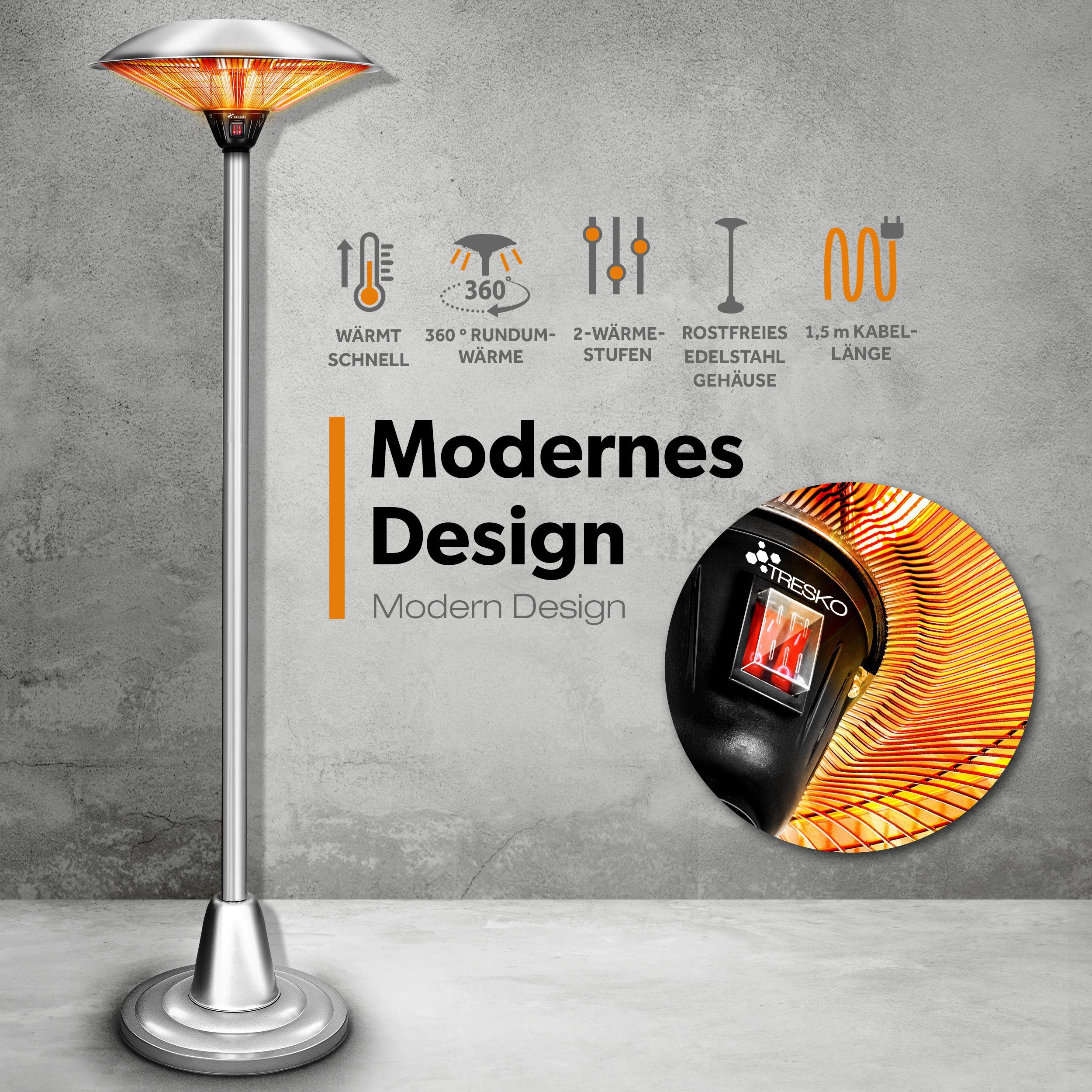 TRESKO Heizstrahler Infrarot Heizpilz, Wärmestrahler Terrasse elektrisch He günstig online kaufen