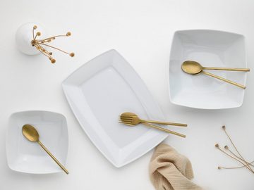 CreaTable Servier-Set Victoria Weiss, Porzellan, (Set, 3-tlg., 1 Servierplatte, 1 Mehrzweckschale, 1 Salatschale), Qualitätsporzellan, Klassisch weiß, Made in Europe