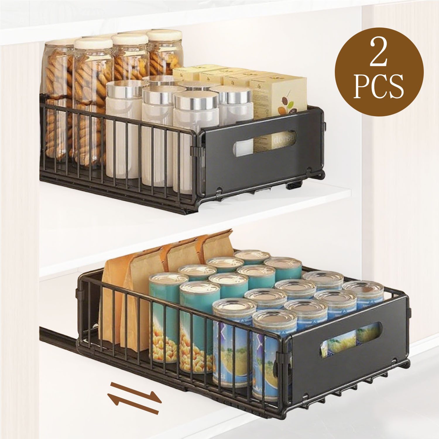 SURFOU Küchenorganizer-Set 2 Stück Teleskopschublade Erweiterbar Ausziehbare für Küchenschränke, (Kein Bohren und Nageln), Schubladen-Aufbewahrungsregale Schubladenregale Herausschieben