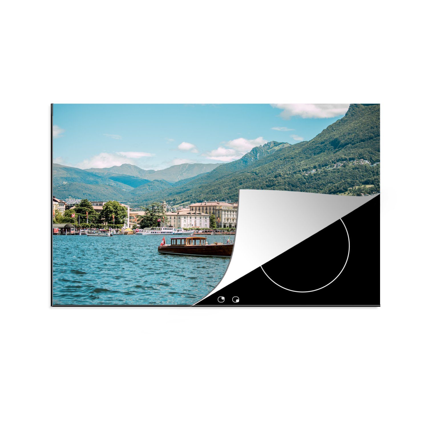 MuchoWow Herdblende-/Abdeckplatte Boot - für 81x52 küche, Induktionskochfeld Ceranfeldabdeckung Italien, Vinyl, Comer (1 cm, tlg), - Schutz die See
