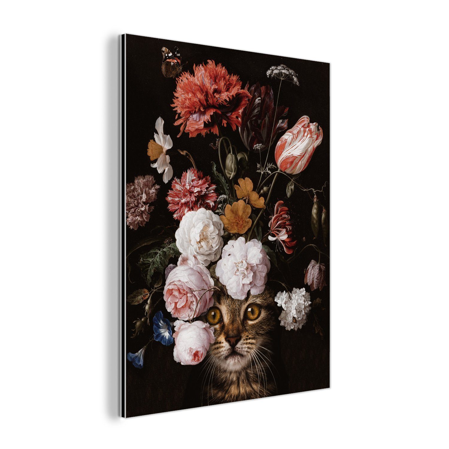 MuchoWow Metallbild Katze - Blumen - günstig online kaufen
