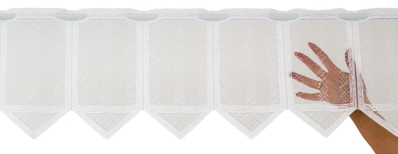 Gardinen Kranzusch Scheibengardine Jaquard in Karooptik (1 St), Stangendurchzug, transparent, Stablöcher,transparent,verschiedene Höhen, Breiten – Bild 3 von 5