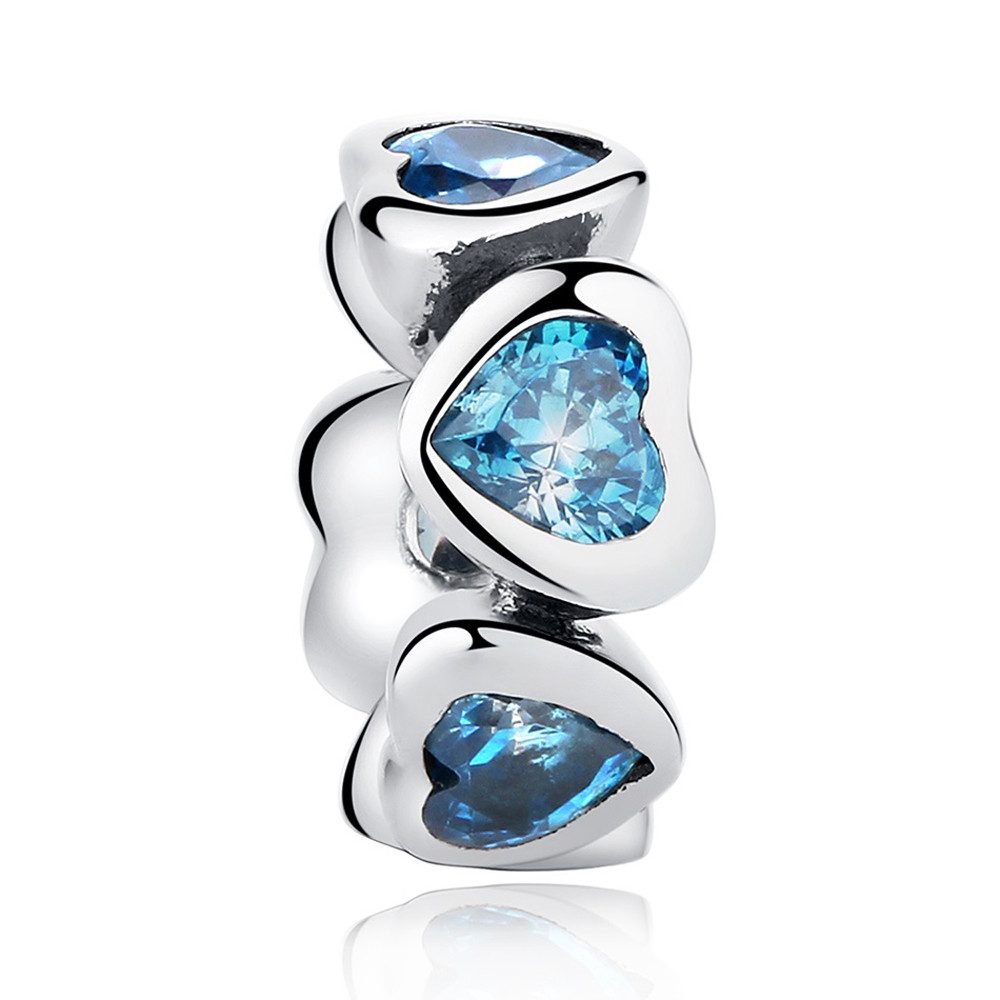 Bead Blaue Herzen Zwischenelement Charm, 925er Sterling Silber mit Zirkonia