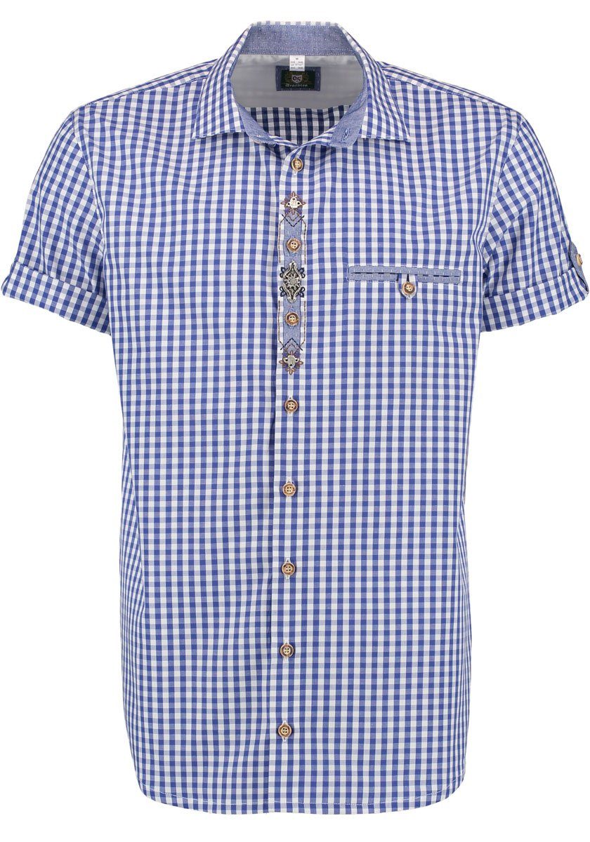 OS-Trachten Trachtenhemd Prewip Herren Kurzarmhemd mit Paspeltasche kornblau