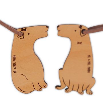 Mr. & Mrs. Panda Schlüsselanhänger Hund verliebt - Geschenk, Symbol für Liebe, Heiratsantrag, Freund, Fr (1-tlg), Hochwertiges Eichenholz