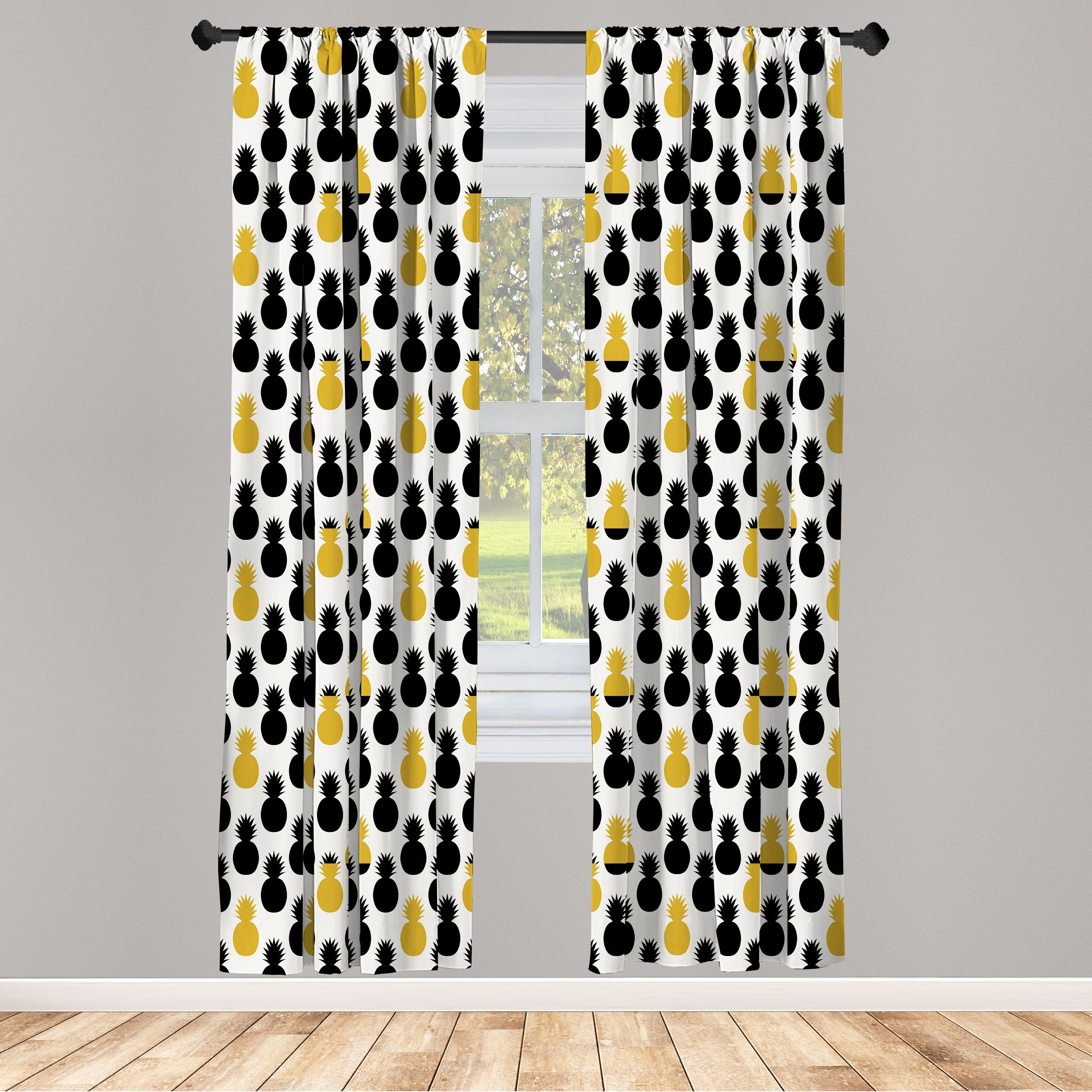 Gardine Vorhang für Wohnzimmer Schlafzimmer Dekor, Abakuhaus, Microfaser, Gelb und Schwarz Exotisches Essen