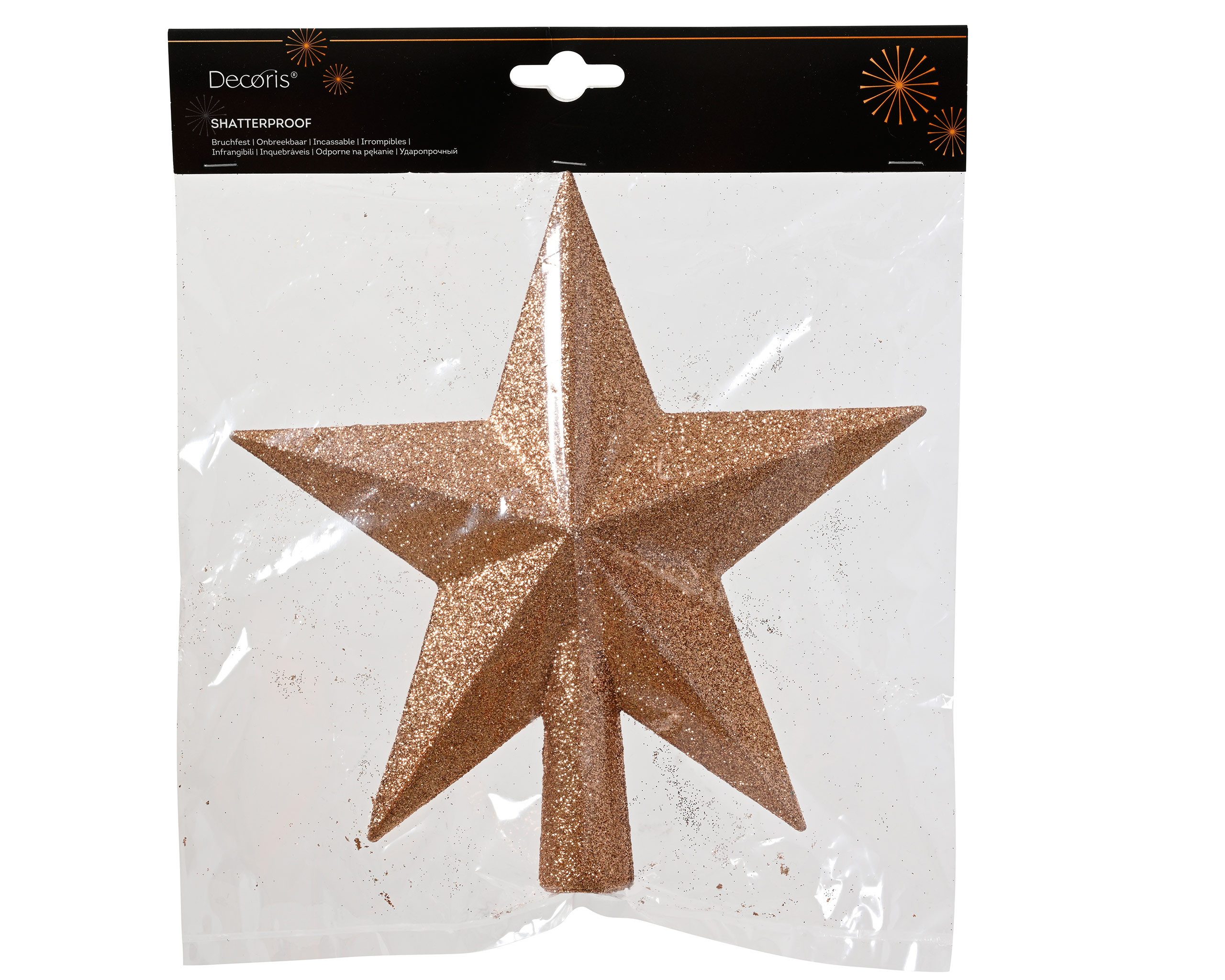 Kaemingk Christbaumspitze, Christbaumspitze Stern mit Glitzer 19cm Kunststoff - Brandy