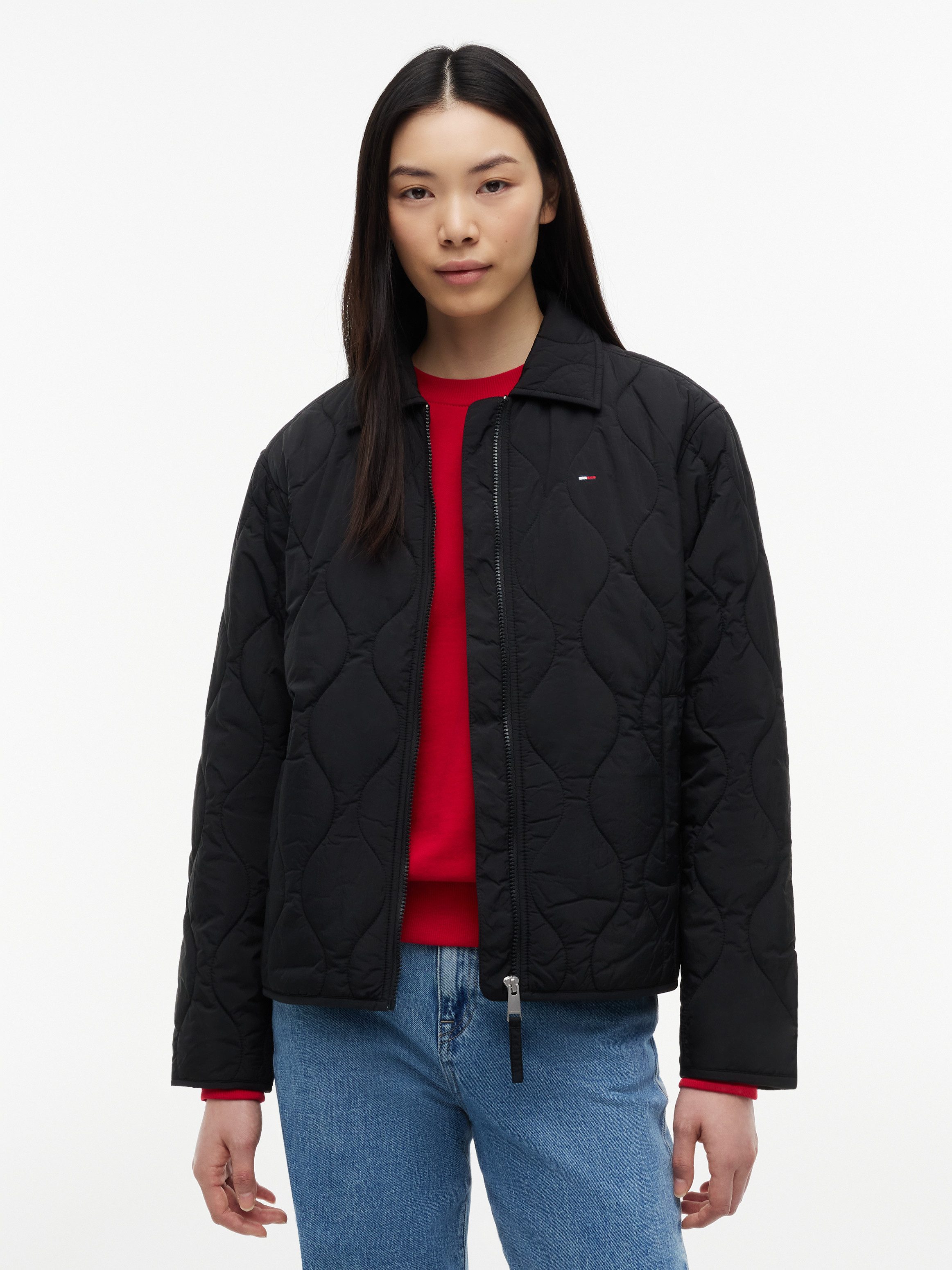 Tommy Jeans Steppjacke TJW COACH COLLAR QUILTED JACKET Kunstfaser, Flag-Stickerei
