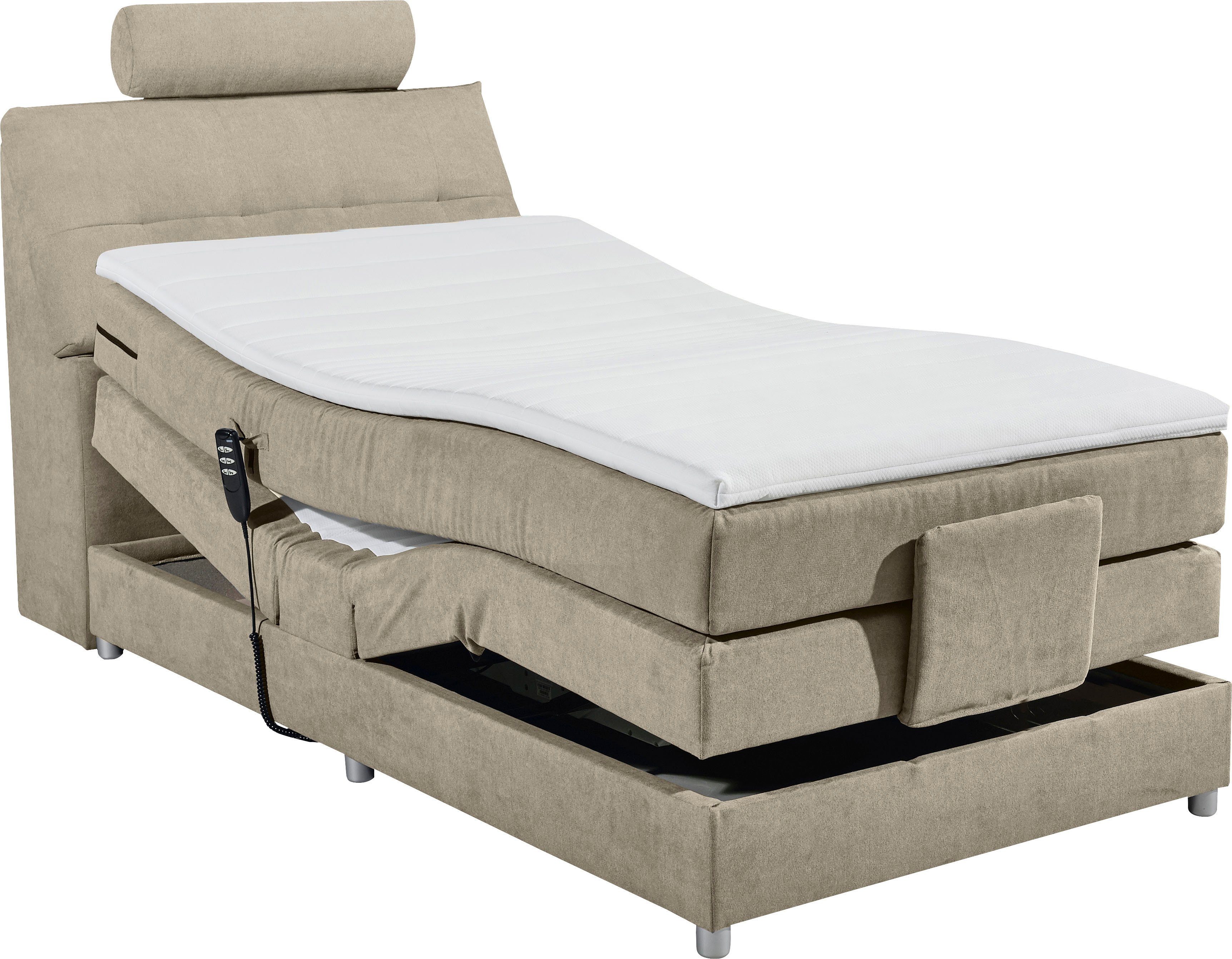 ED EXCITING DESIGN Boxspringbett Palermo, inkl. Motor, Topper, Kopfstütze und Stauraum im Kopfteil
