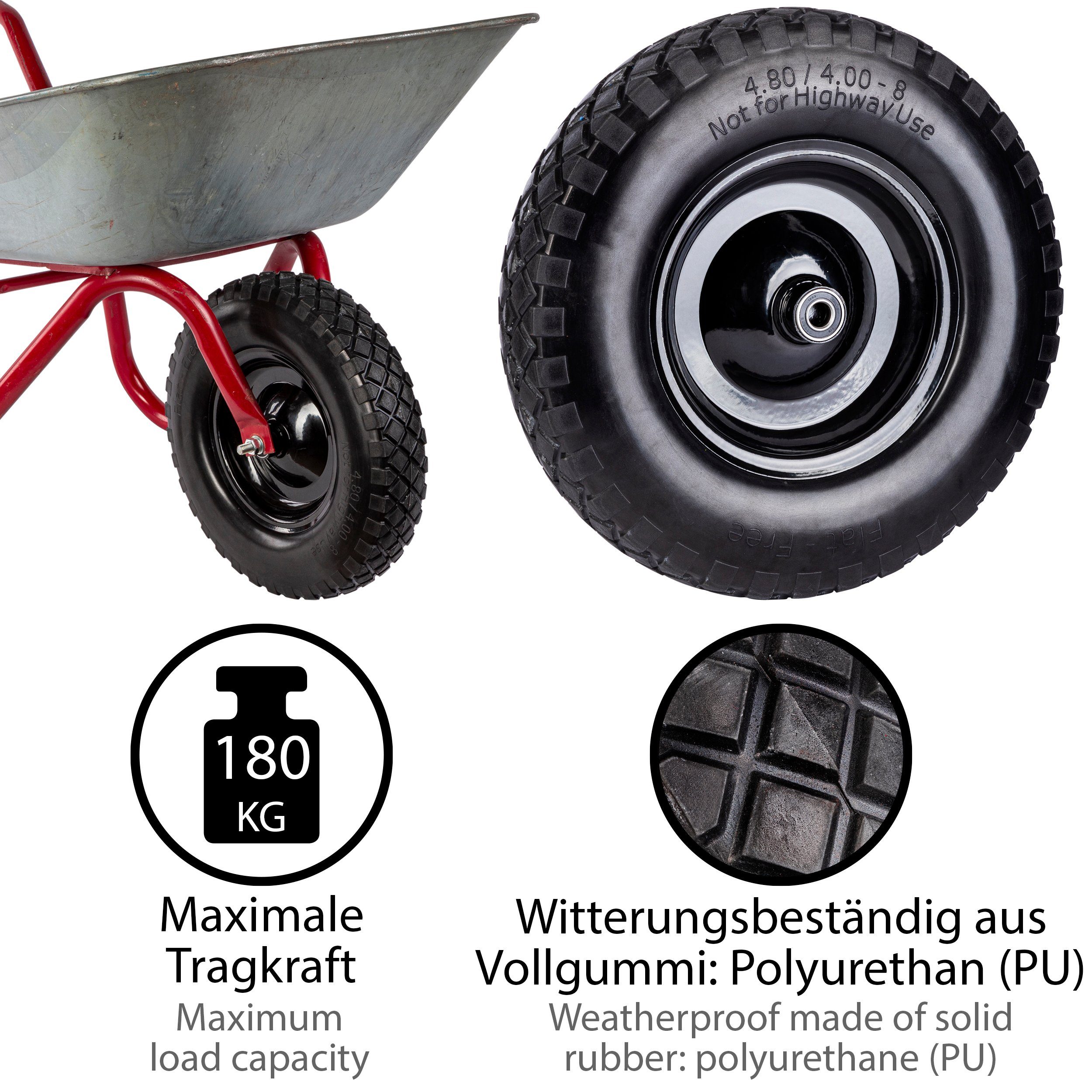 Schubkarrenrad Vollgummi Ersatzrad mit Achse Schubkarrenreifen für Gartenkarren 