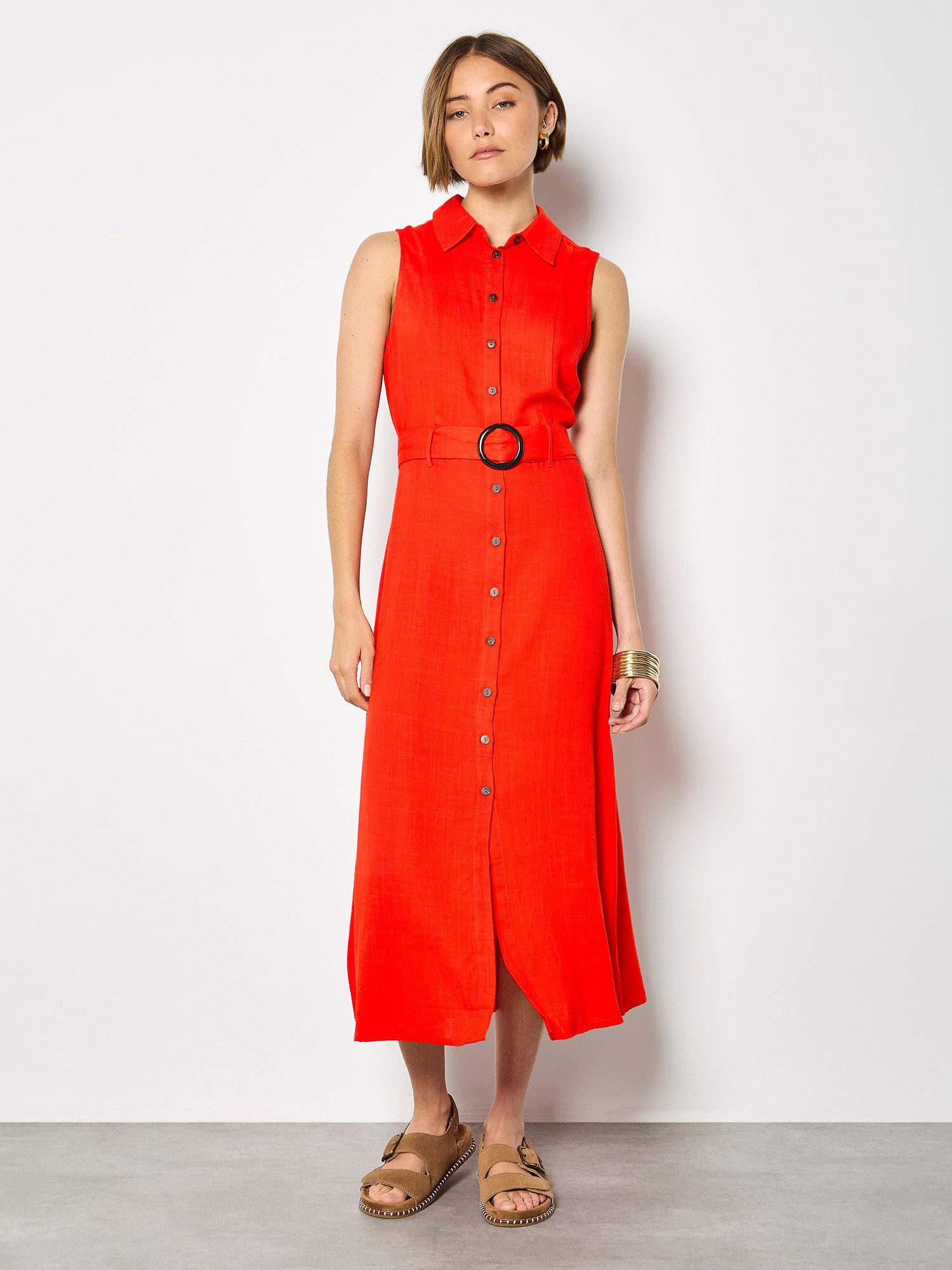 Apricot Midikleid Midi-Kleid aus Leinenmischung (2-tlg., Stoffgürtel) Gürte günstig online kaufen